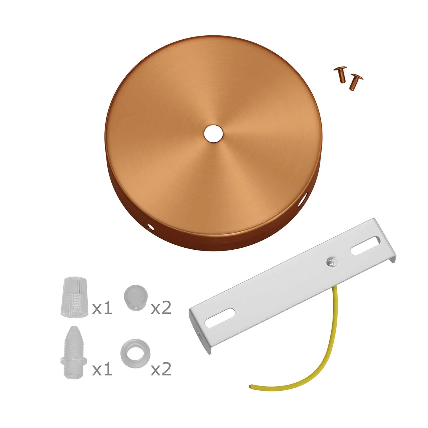 Cylindrical metal ceiling rose kit with 1 central hole and 2 side holes - Satin copper - Image 3