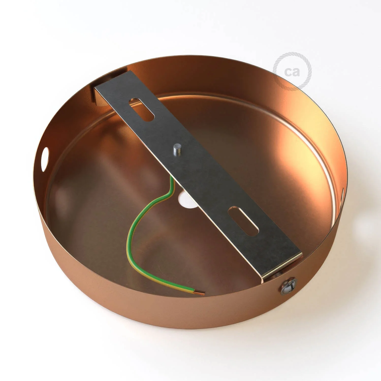 Cylindrical metal ceiling rose kit with 1 central hole and 2 side holes - Satin copper - Image 4