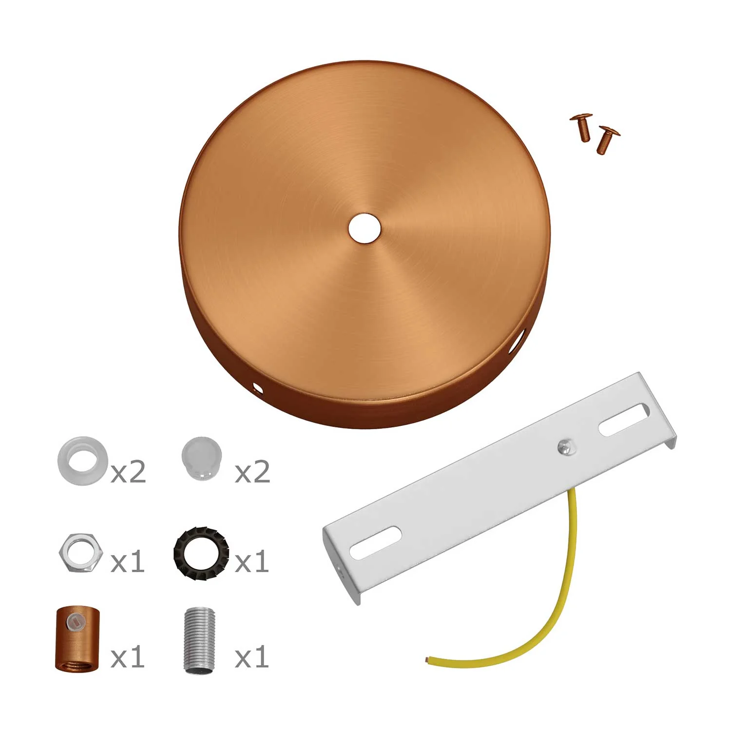 Cylindrical metal ceiling rose kit with 1 central hole and 2 side holes - Satin copper - Image 8