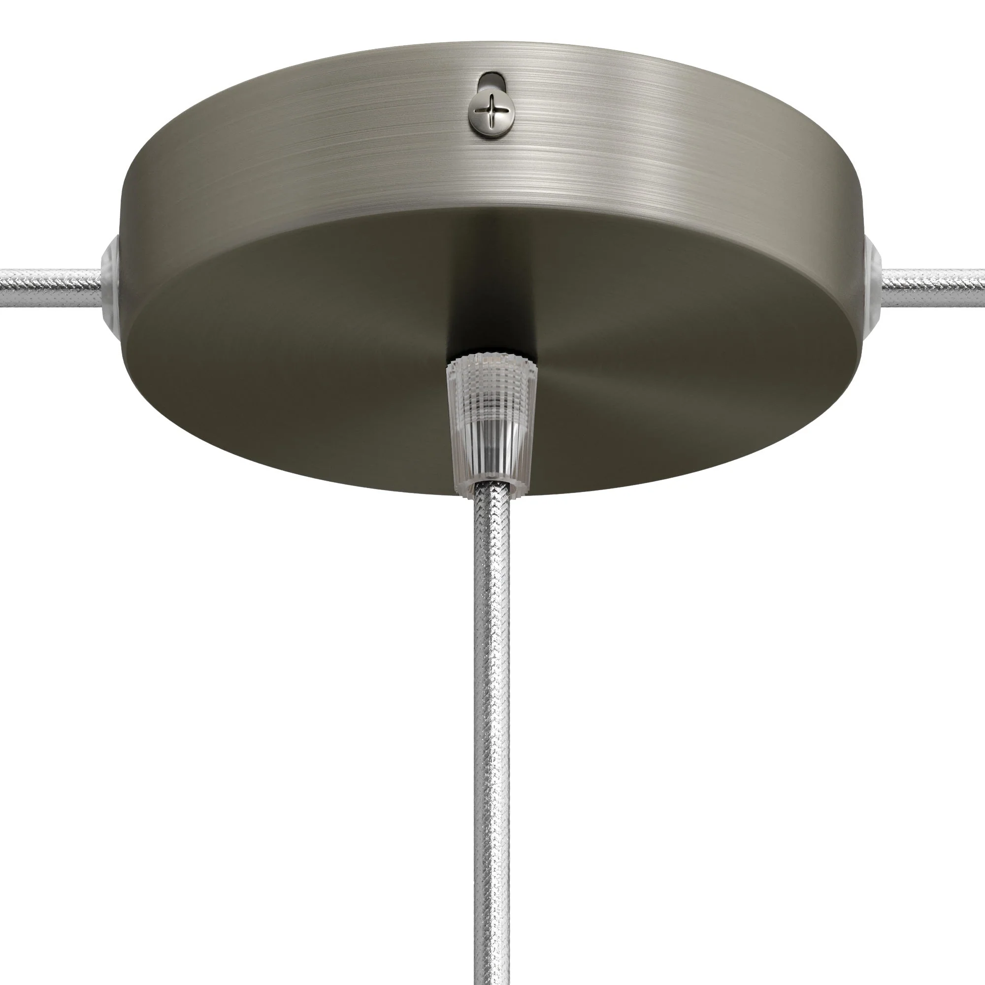 Cylindrical ceiling rose kit in metal with 1 central hole and 2 side holes - Satin titanium