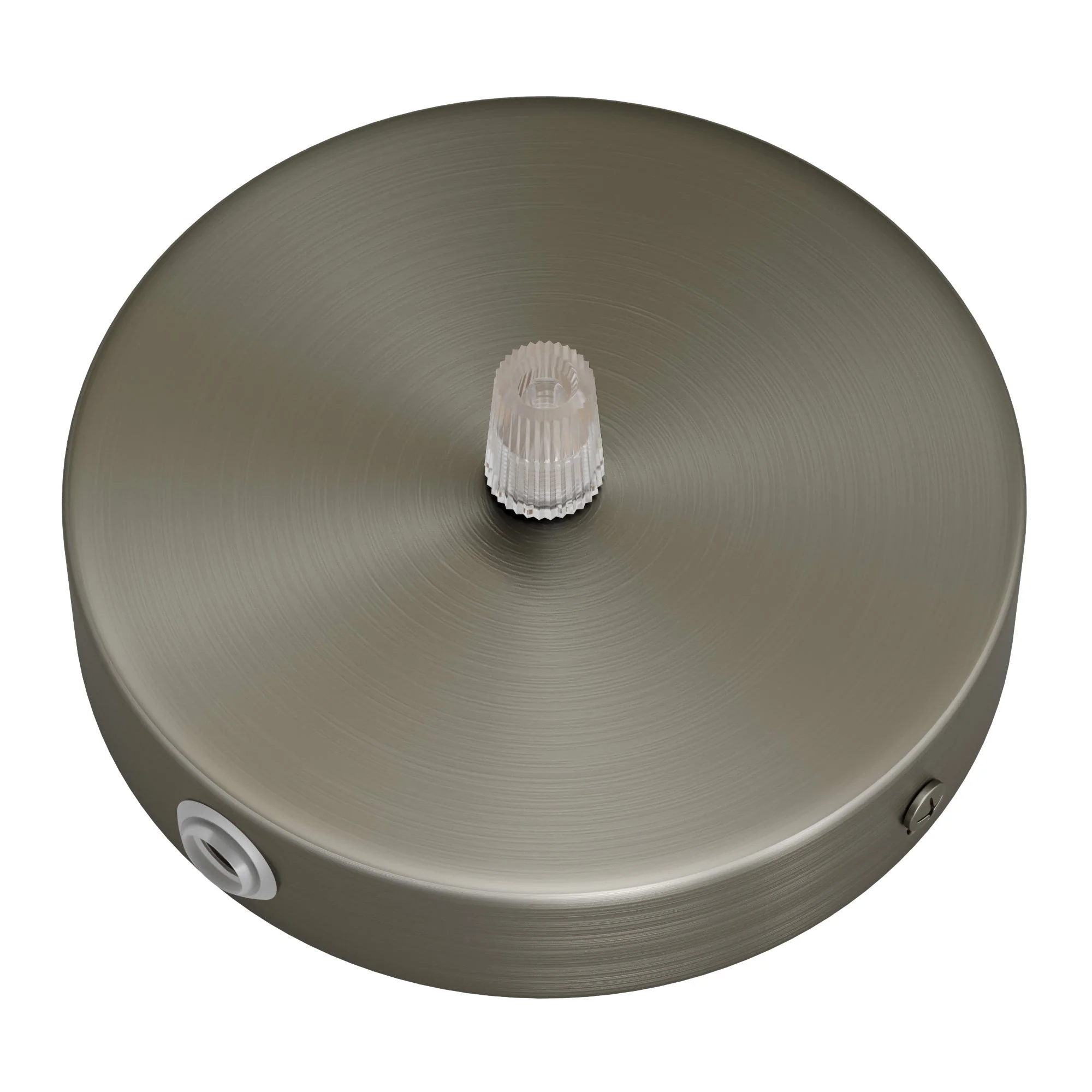 Cylindrical ceiling rose kit in metal with 1 central hole and 2 side holes - Satin titanium - Image 2