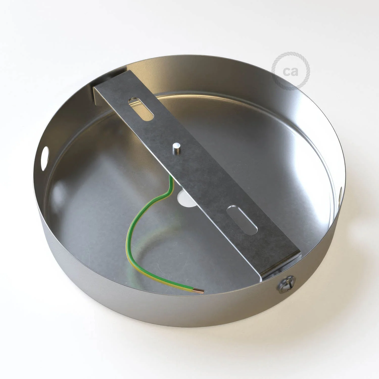 Cylindrical ceiling rose kit in metal with 1 central hole and 2 side holes - Satin titanium - Image 4
