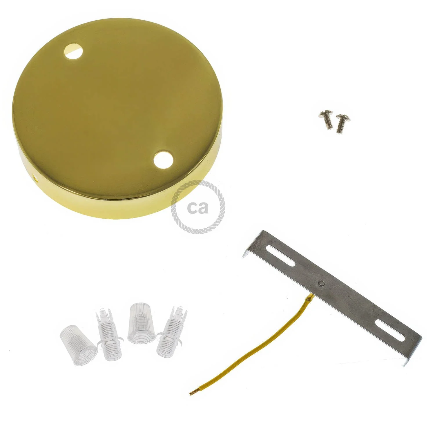 Cylindrical metal ceiling rose kit with 2 holes – Brass - Image 3