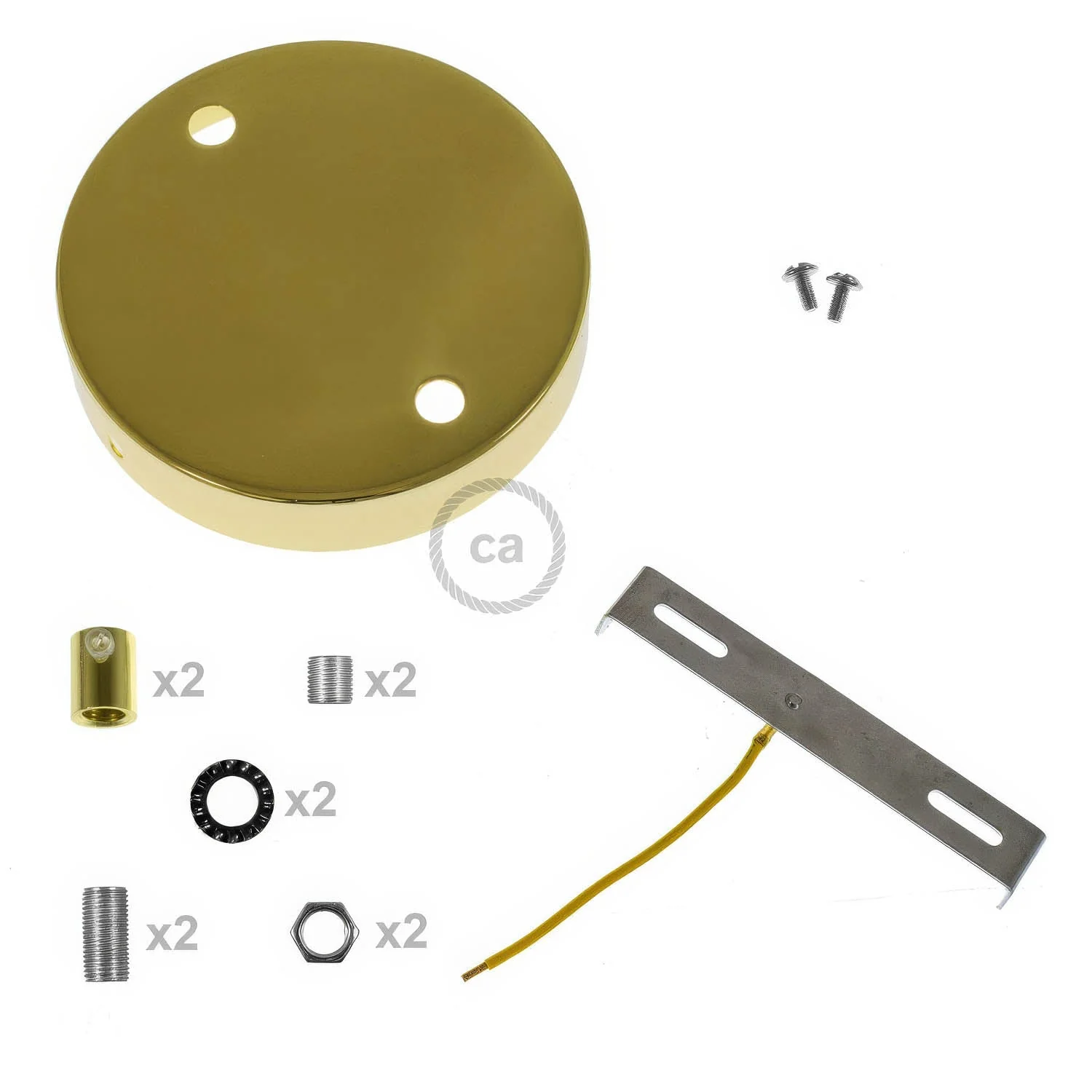 Cylindrical metal ceiling rose kit with 2 holes – Brass - Image 8