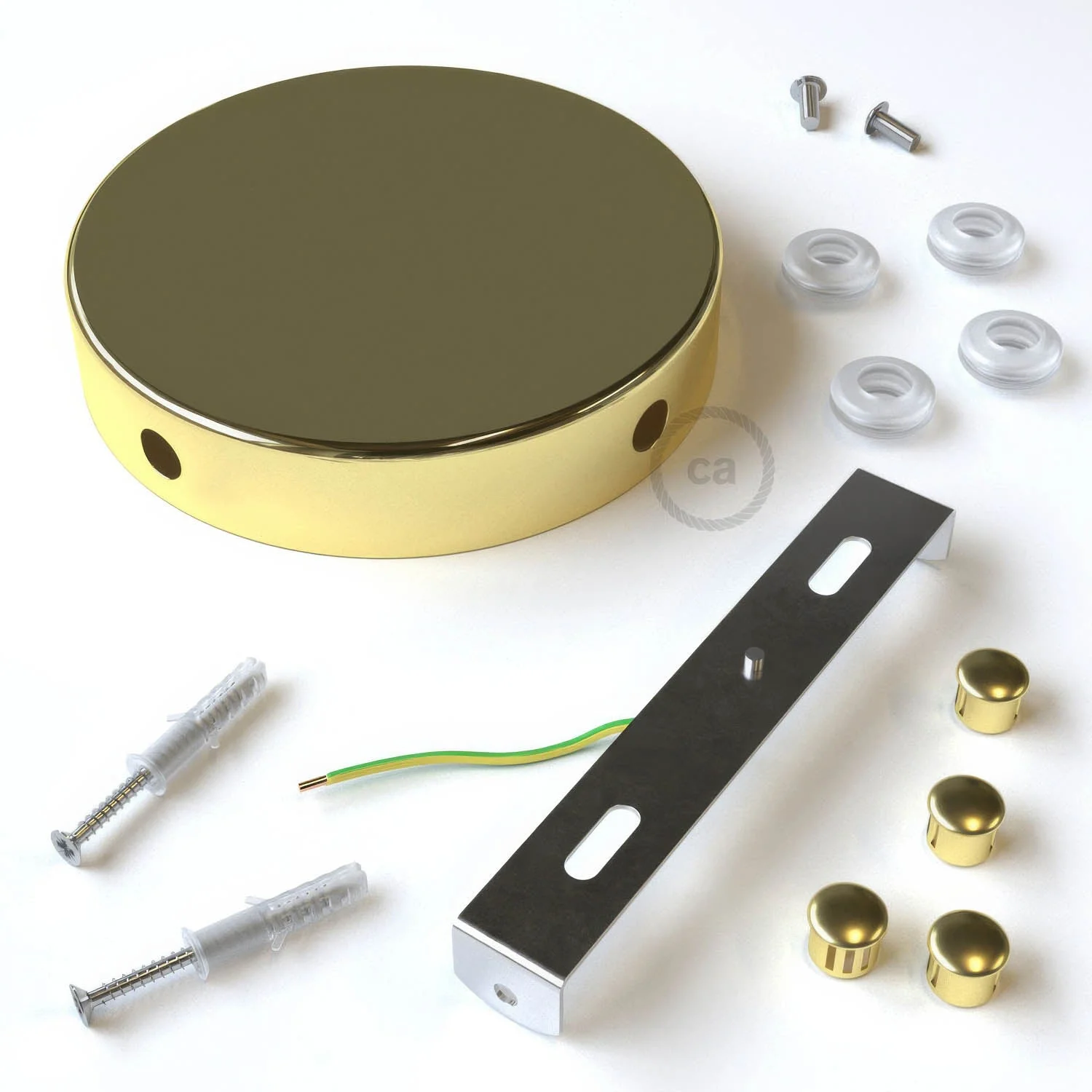 Cylindrical metal ceiling rose kit with 4 side holes (junction box) - Brass - Image 3