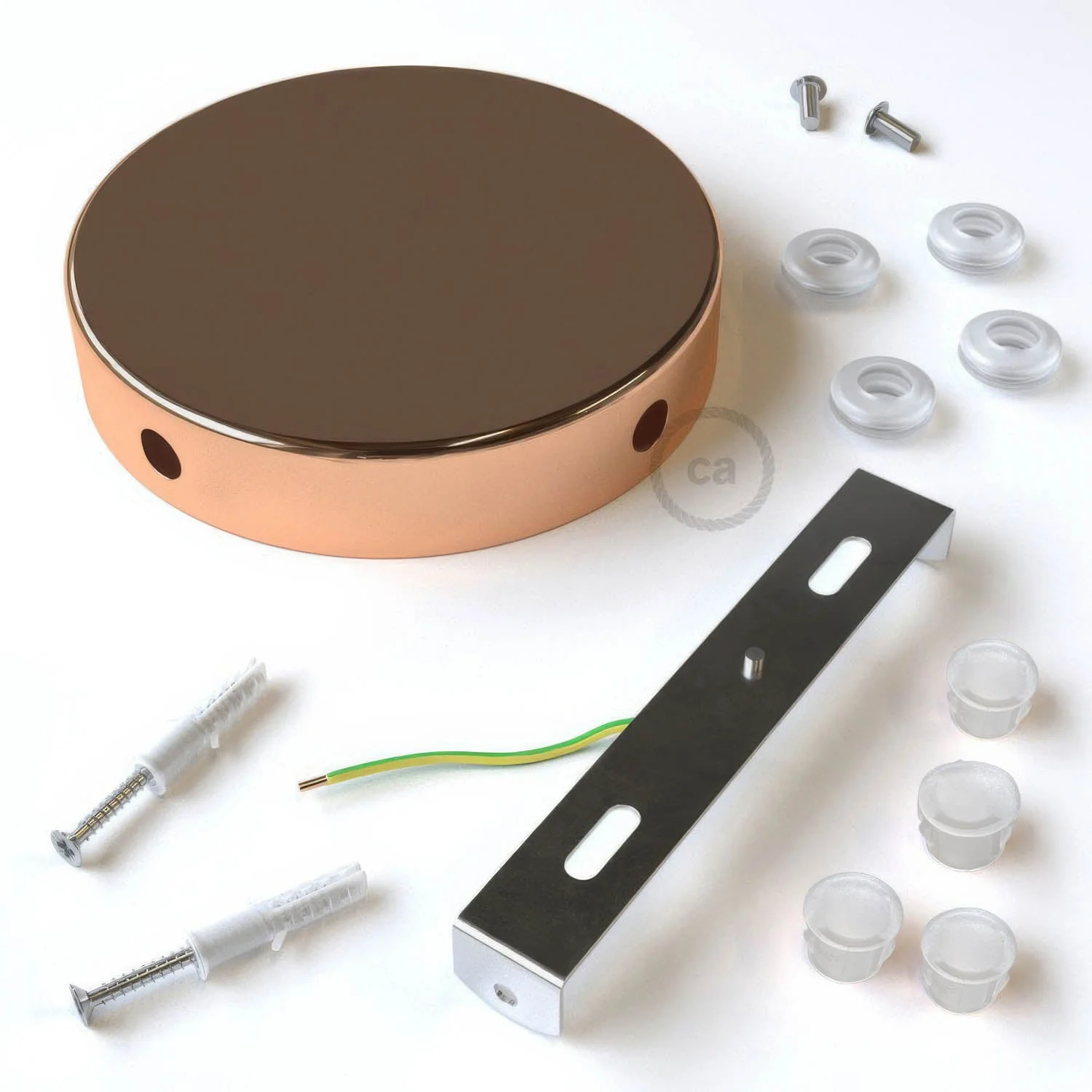 Cylindrical metal ceiling rose kit with 4 side holes (junction box) - Copper - Image 3