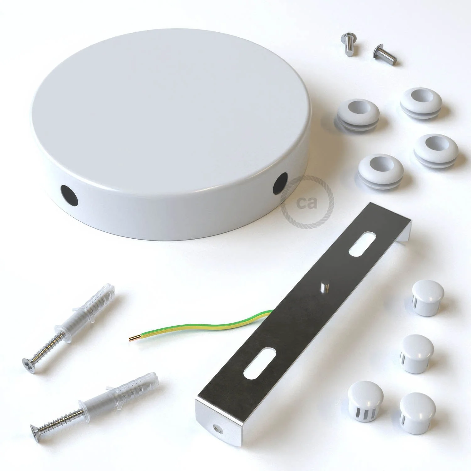 Cylindrical ceiling rose kit in metal with 4 side holes (junction box) - Glossy white - Image 3