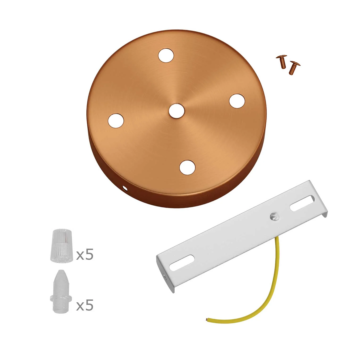 Cylindrical ceiling rose kit in metal with 5 holes - Satin copper - Image 3