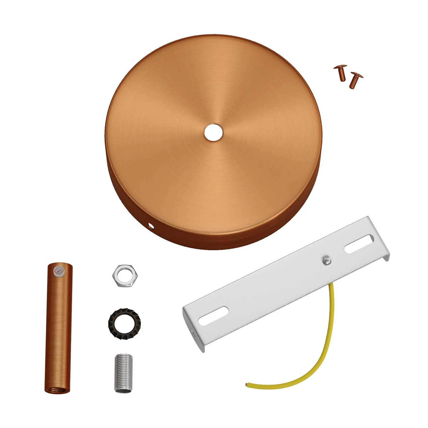 Cylindrical metal ceiling rose kit with 7 cm cable clamp - Satin copper - Image 3