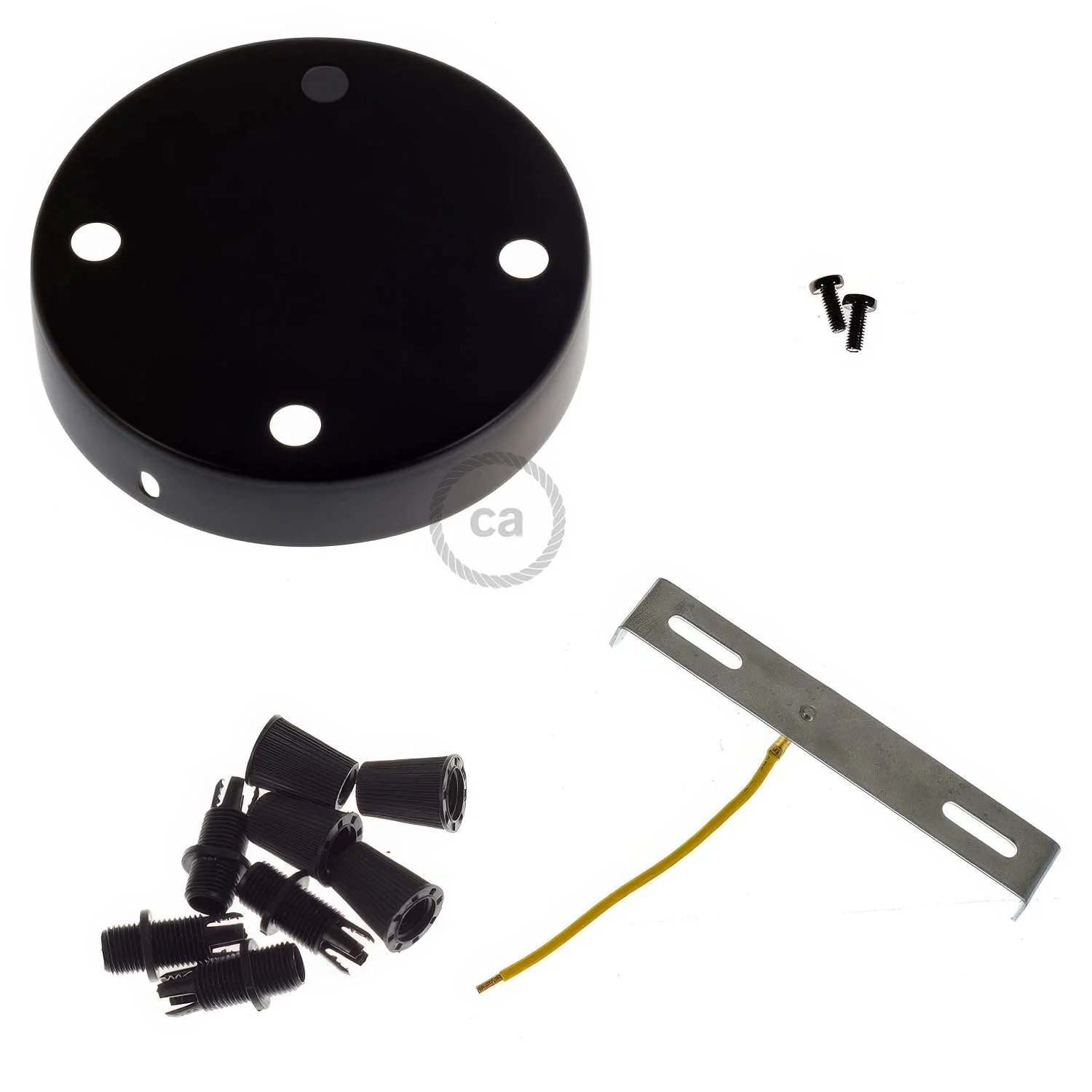 Cylindrical metal ceiling rose kit with 4 holes - Black - Image 3