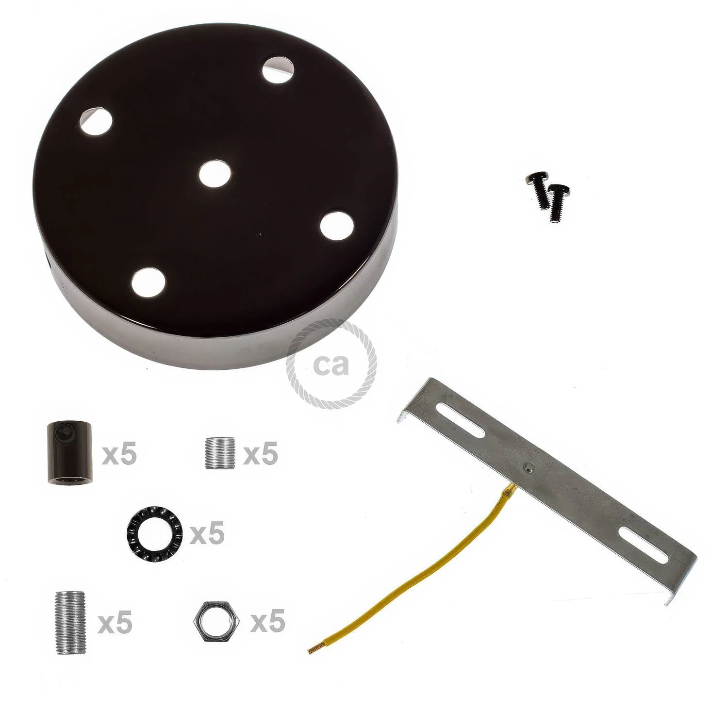 5-hole cylindrical metal ceiling rose kit - Pearl black - Image 8