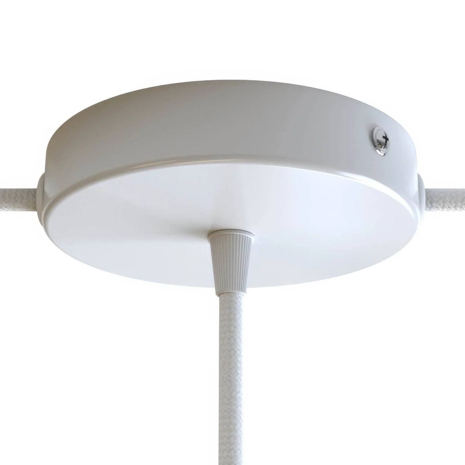 Cylindrical metal ceiling rose kit with 1 central hole and 2 side holes - Glossy white