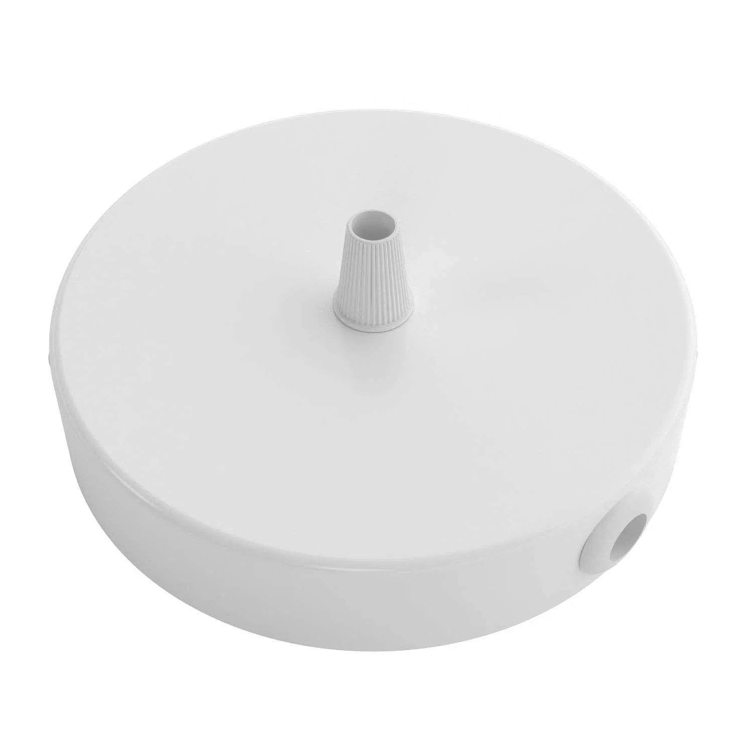 Cylindrical metal ceiling rose kit with 1 central hole and 2 side holes - Glossy white - Image 2