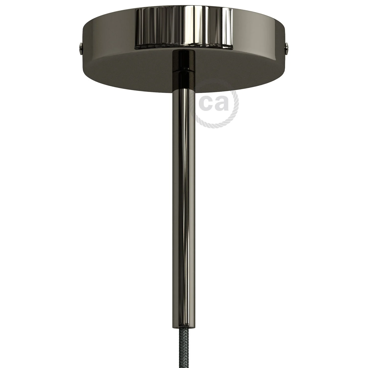 Cylindrical metal ceiling rose kit with 15 cm cable clamp - Pearl black
