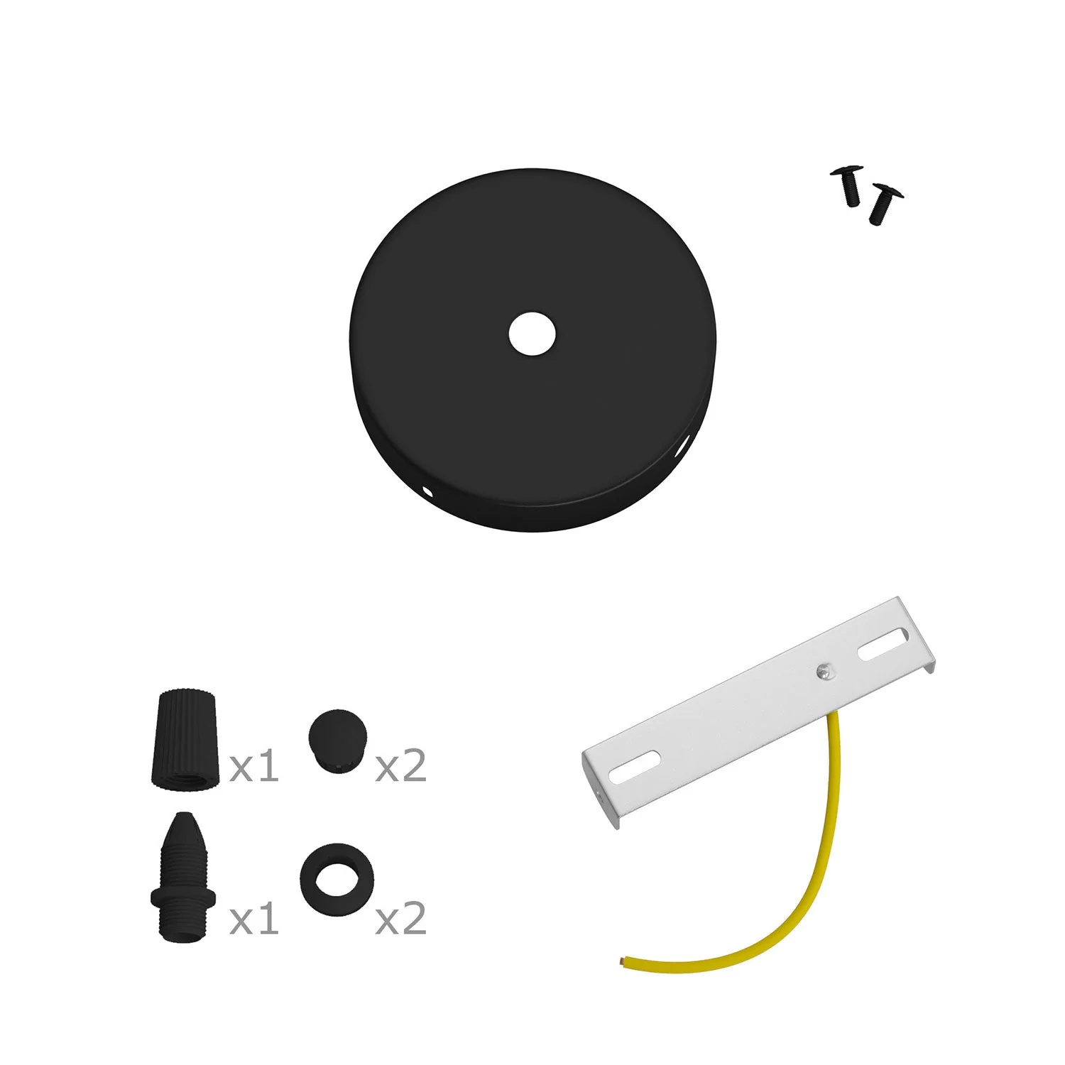 Mini cylindrical ceiling rose kit in metal with 1 central hole and 2 side holes - Black - Image 3