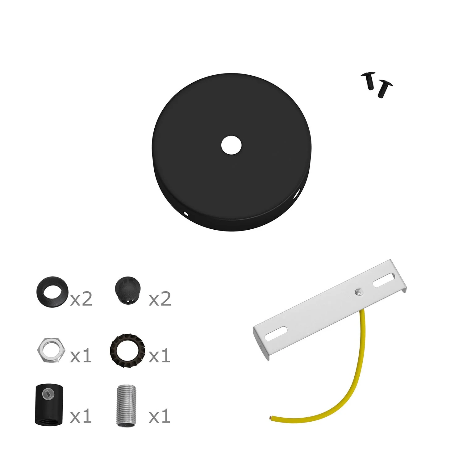 Mini cylindrical ceiling rose kit in metal with 1 central hole and 2 side holes - Black - Image 7