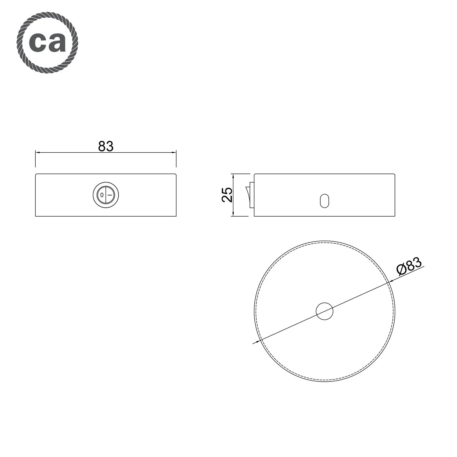 Mini cylindrical ceiling rose kit in metal with switch - Satin titanium - Image 5