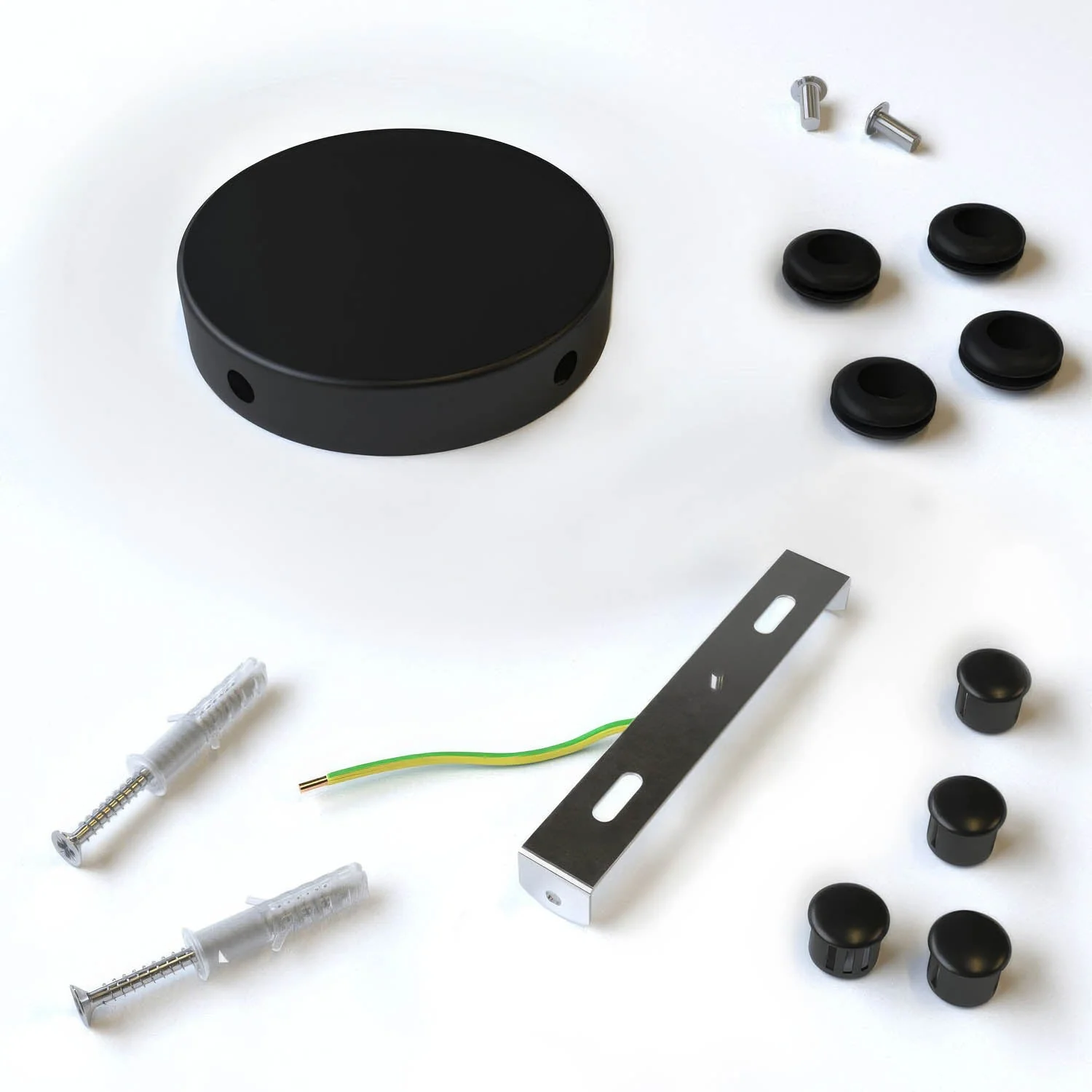 Mini cylindrical ceiling rose kit in metal with 4 side holes (junction box) – Matt black - Image 3
