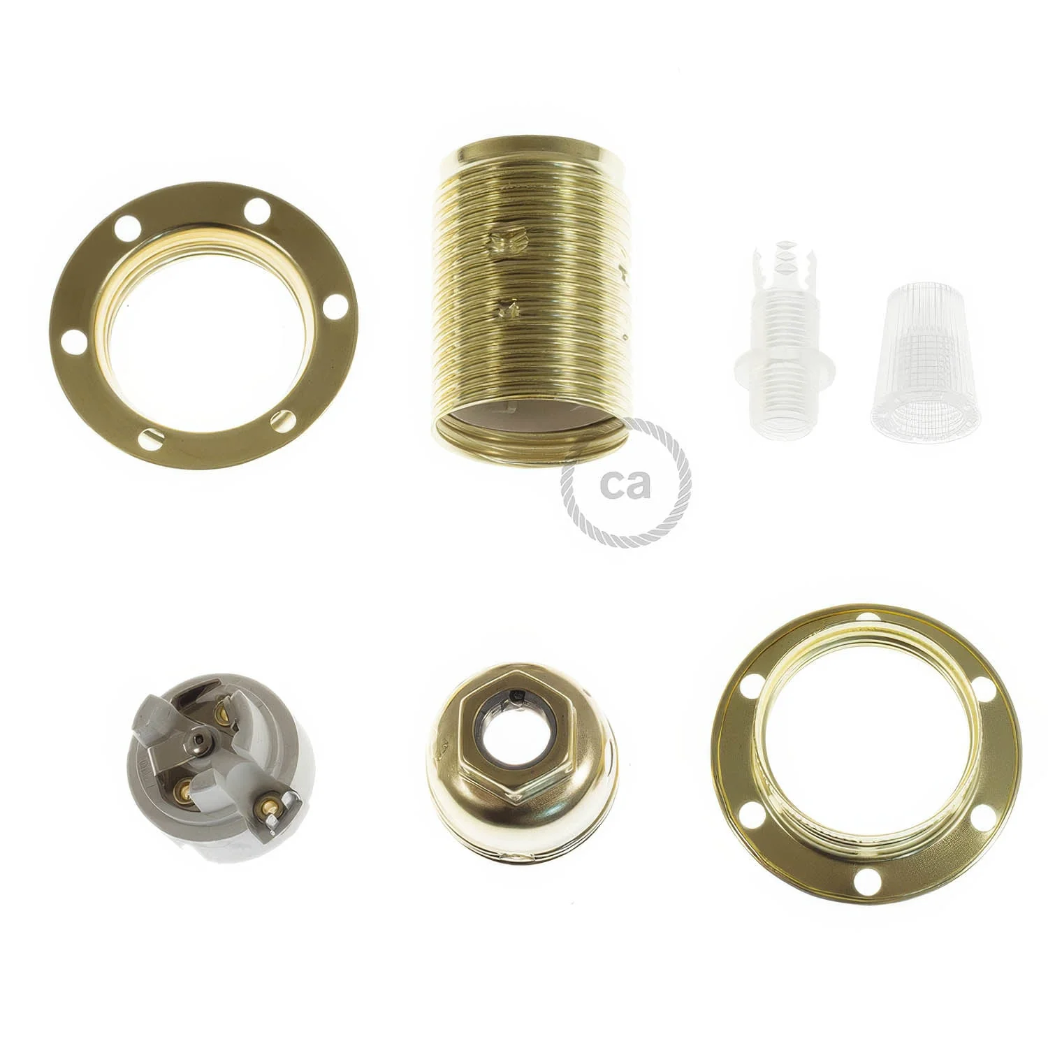 E14 metal lamp holder kit with double ring for lampshade - Brass - Image 2