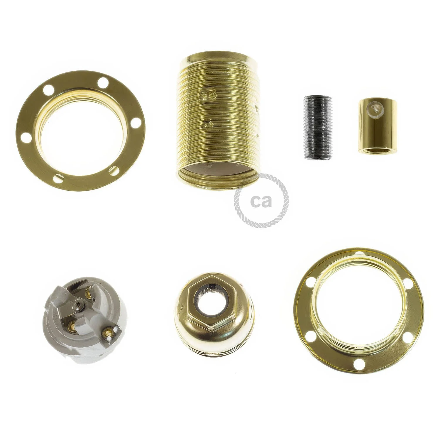E14 metal lamp holder kit with double ring for lampshade - Brass - Image 5