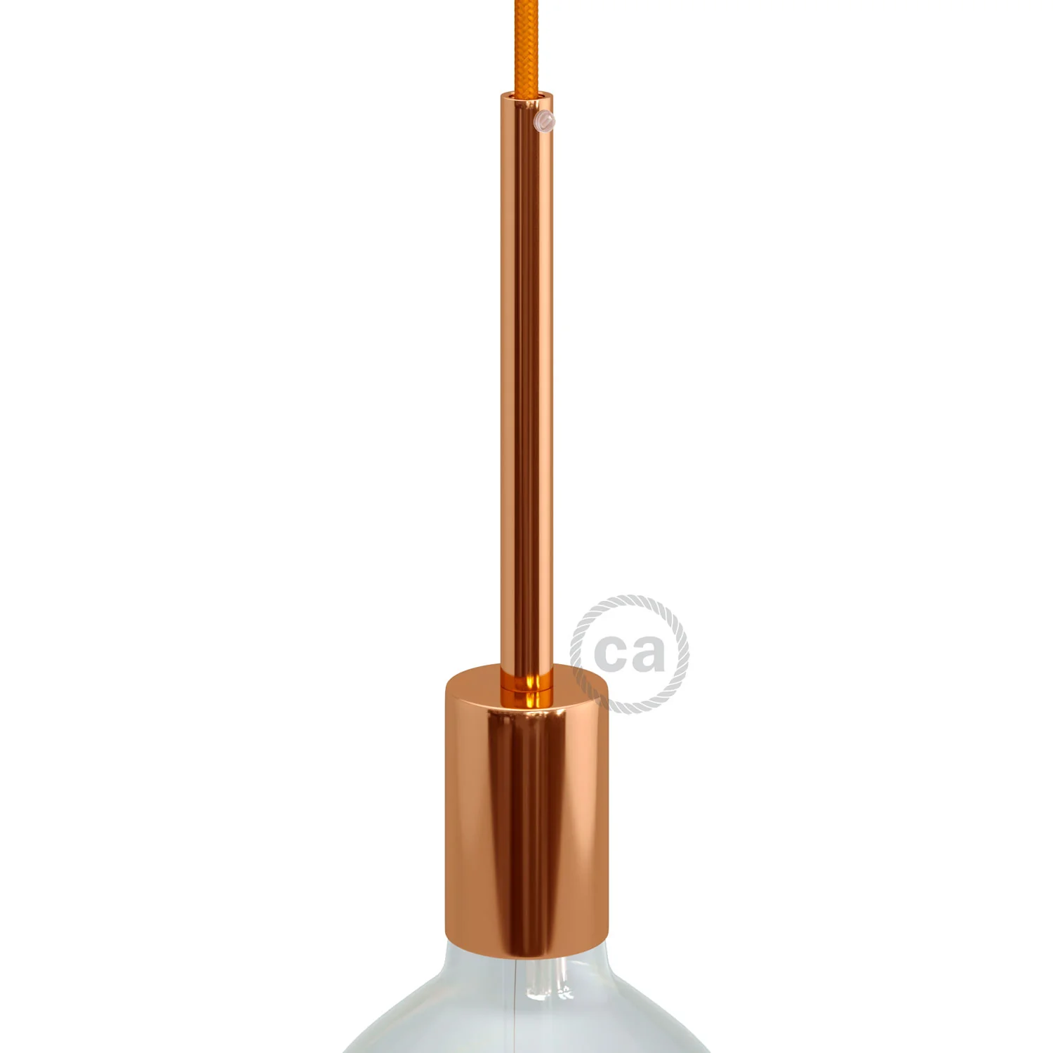 Cylindrical E27 lamp holder kit in metal with 15 cm cable clamp - Copper