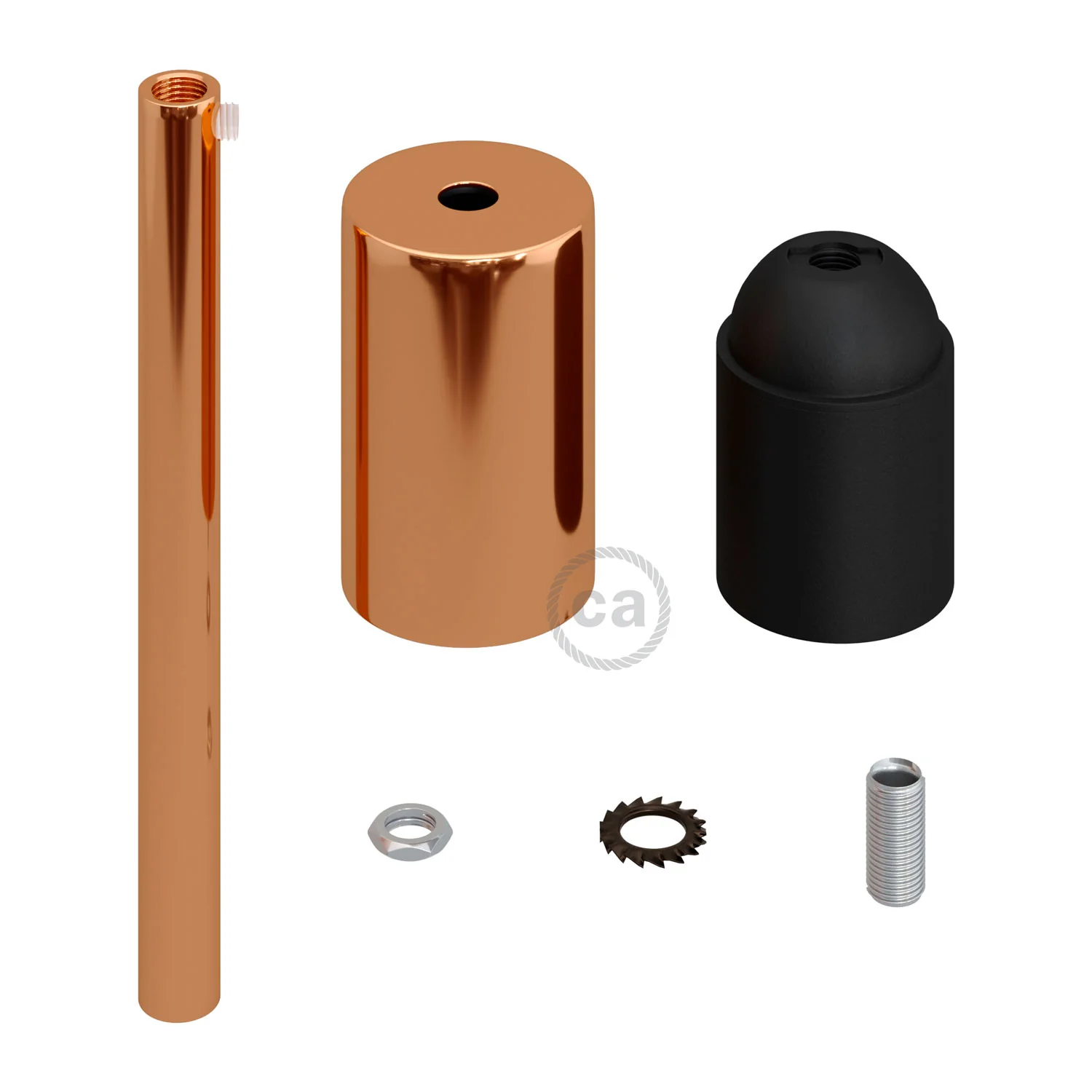Cylindrical E27 lamp holder kit in metal with 15 cm cable clamp - Copper - Image 2