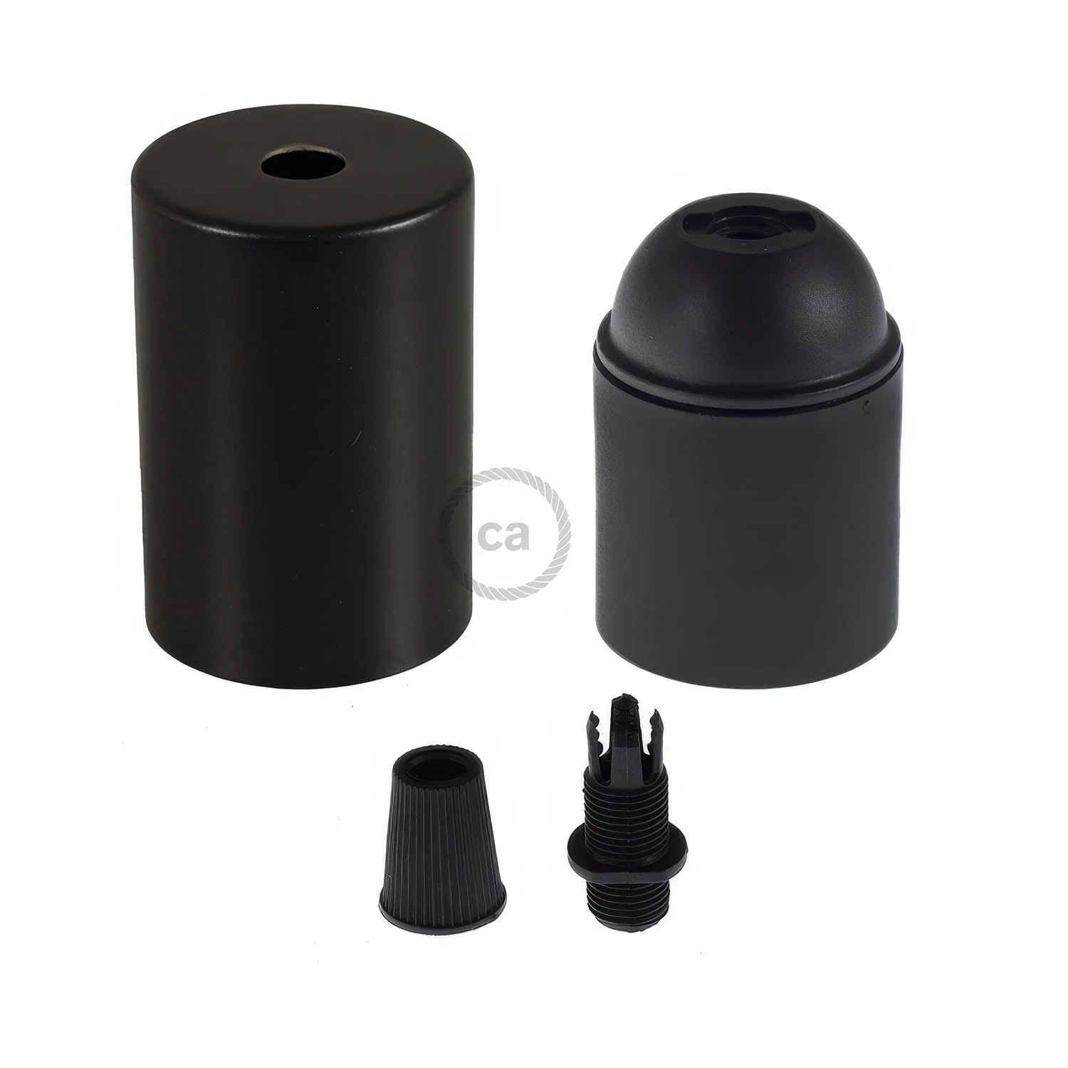 Cylindrical E27 metal lamp holder kit - Black - Image 2