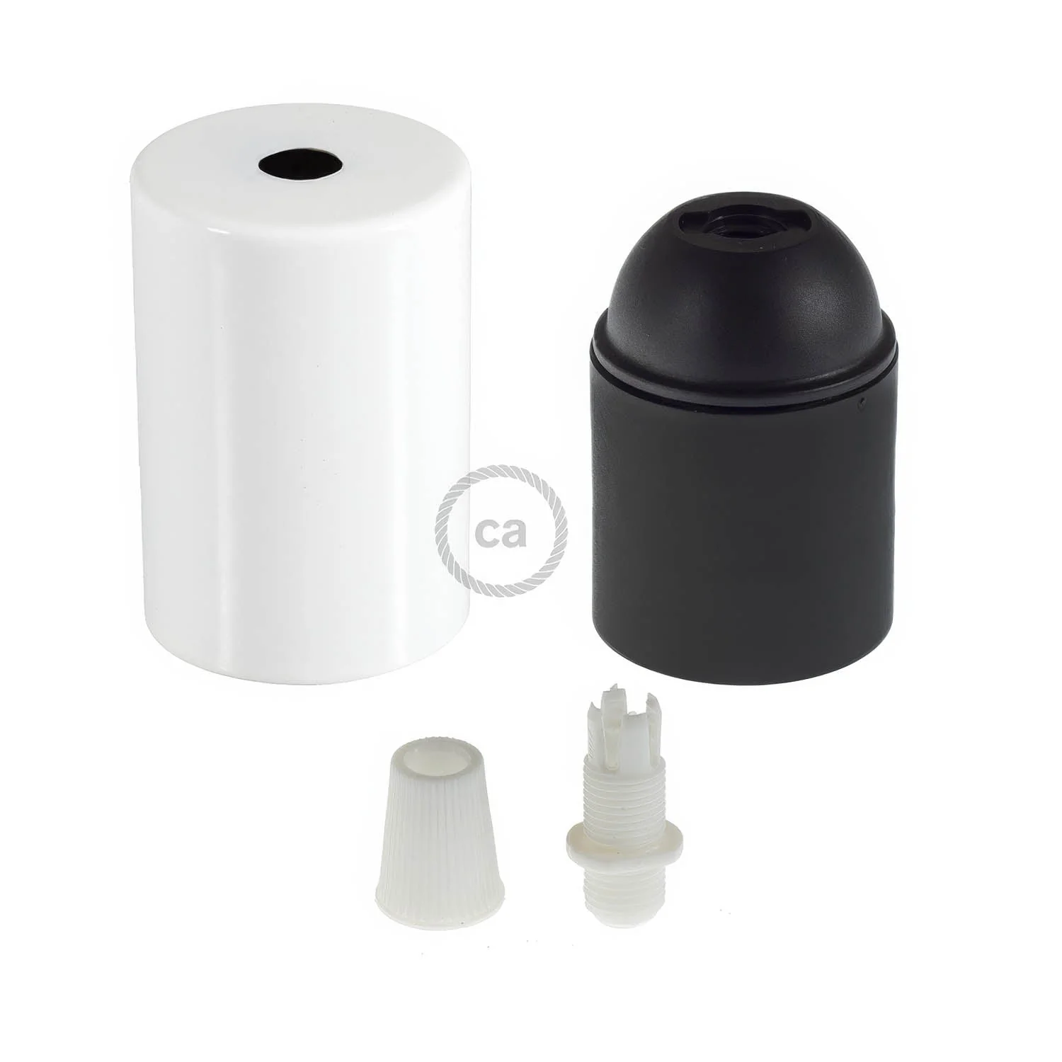 Cylindrical E27 lamp holder kit in metal - Glossy white - Image 2