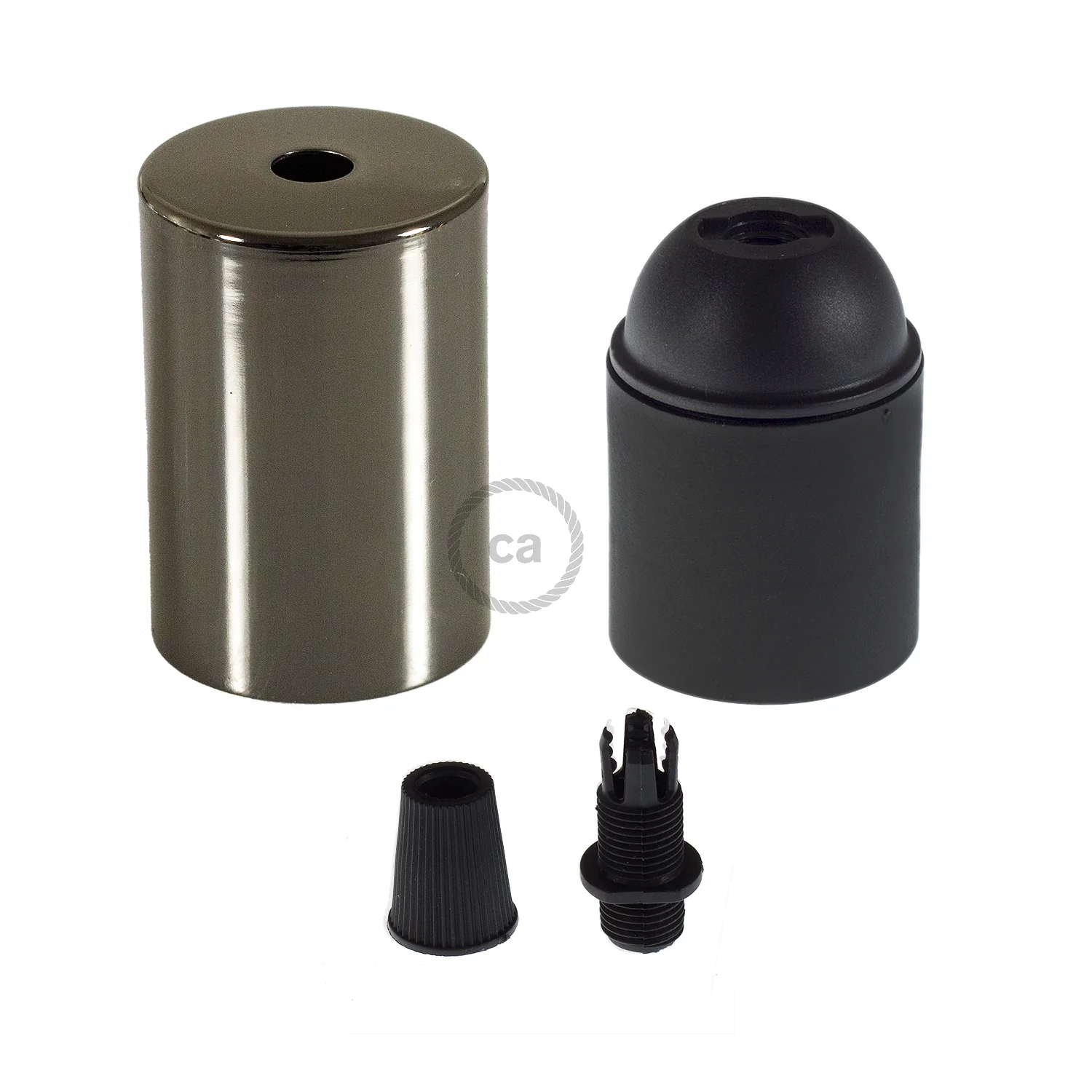 E27 cylindrical lamp holder kit in metal - Pearl black - Image 2