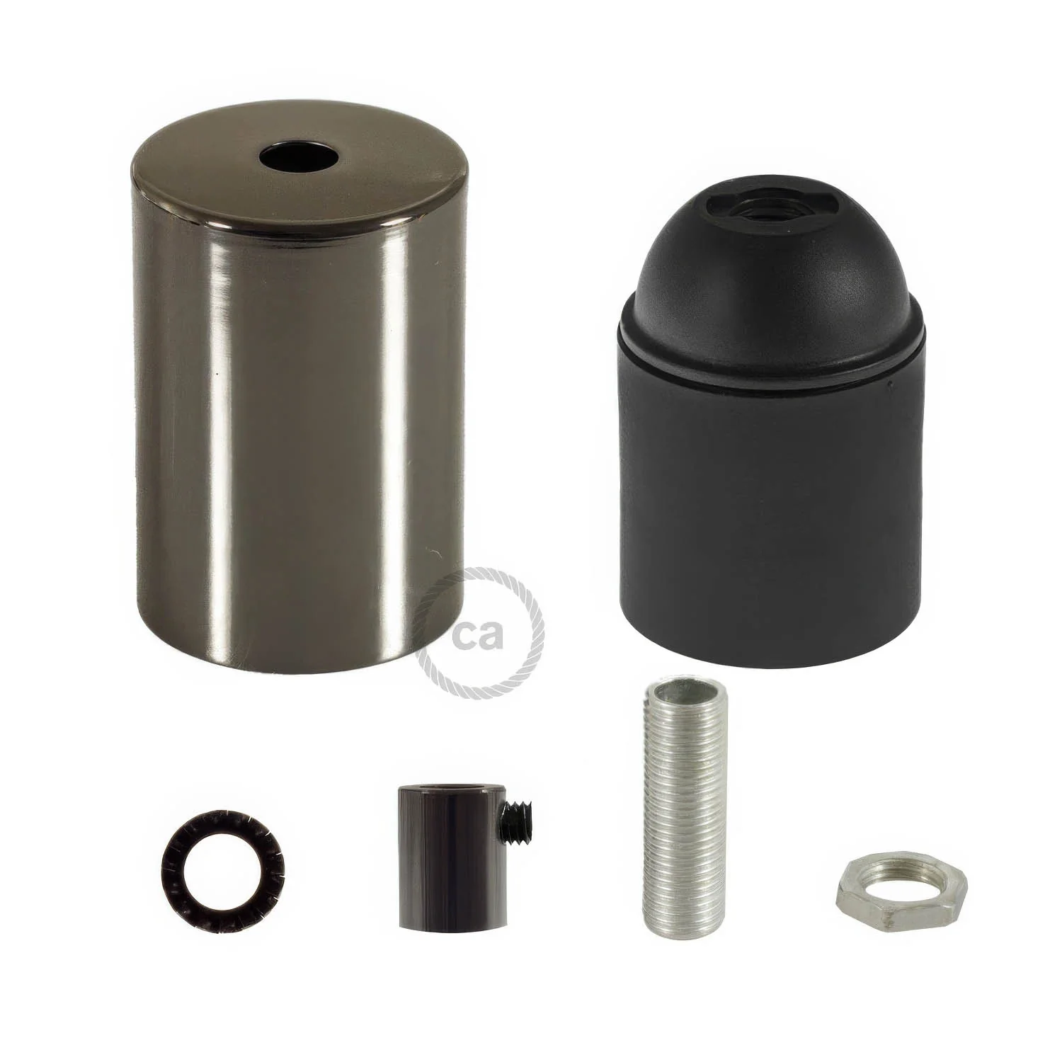E27 cylindrical lamp holder kit in metal - Pearl black - Image 6