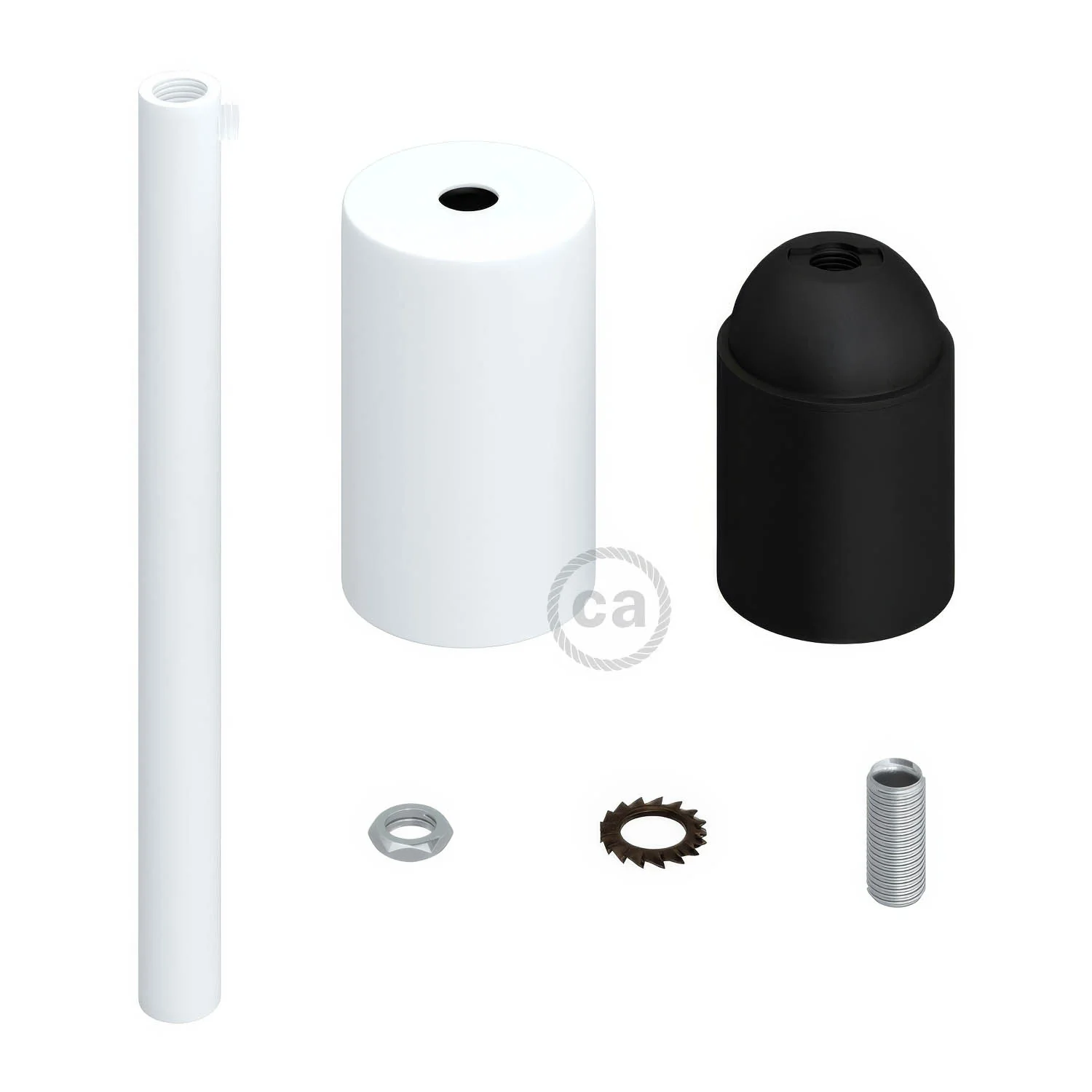 E27 cylindrical lamp holder kit in metal with 15 cm cable clamp - Matt white - Image 2