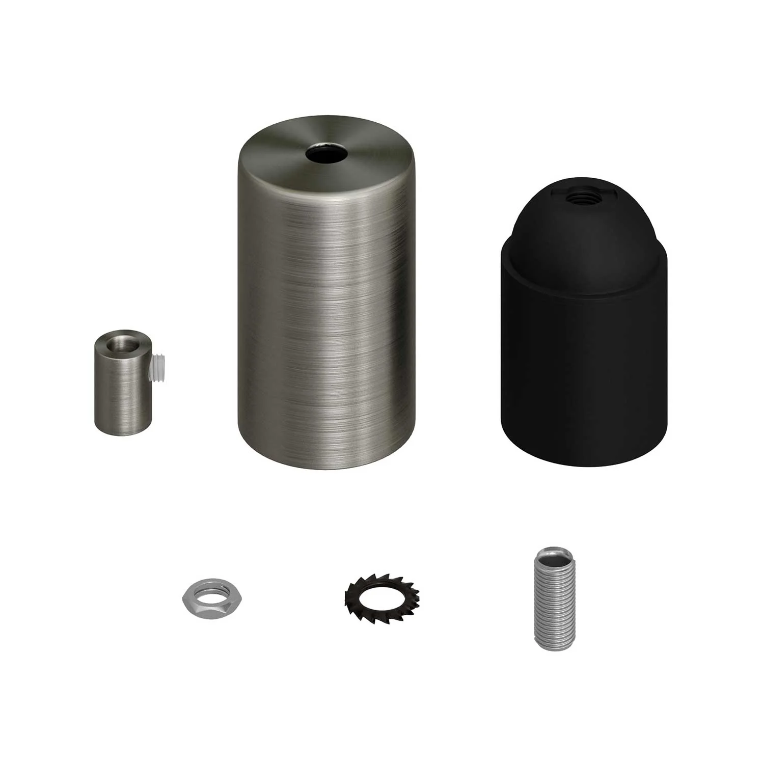 Cylindrical E27 lamp holder kit in metal - Satin titanium - Image 6