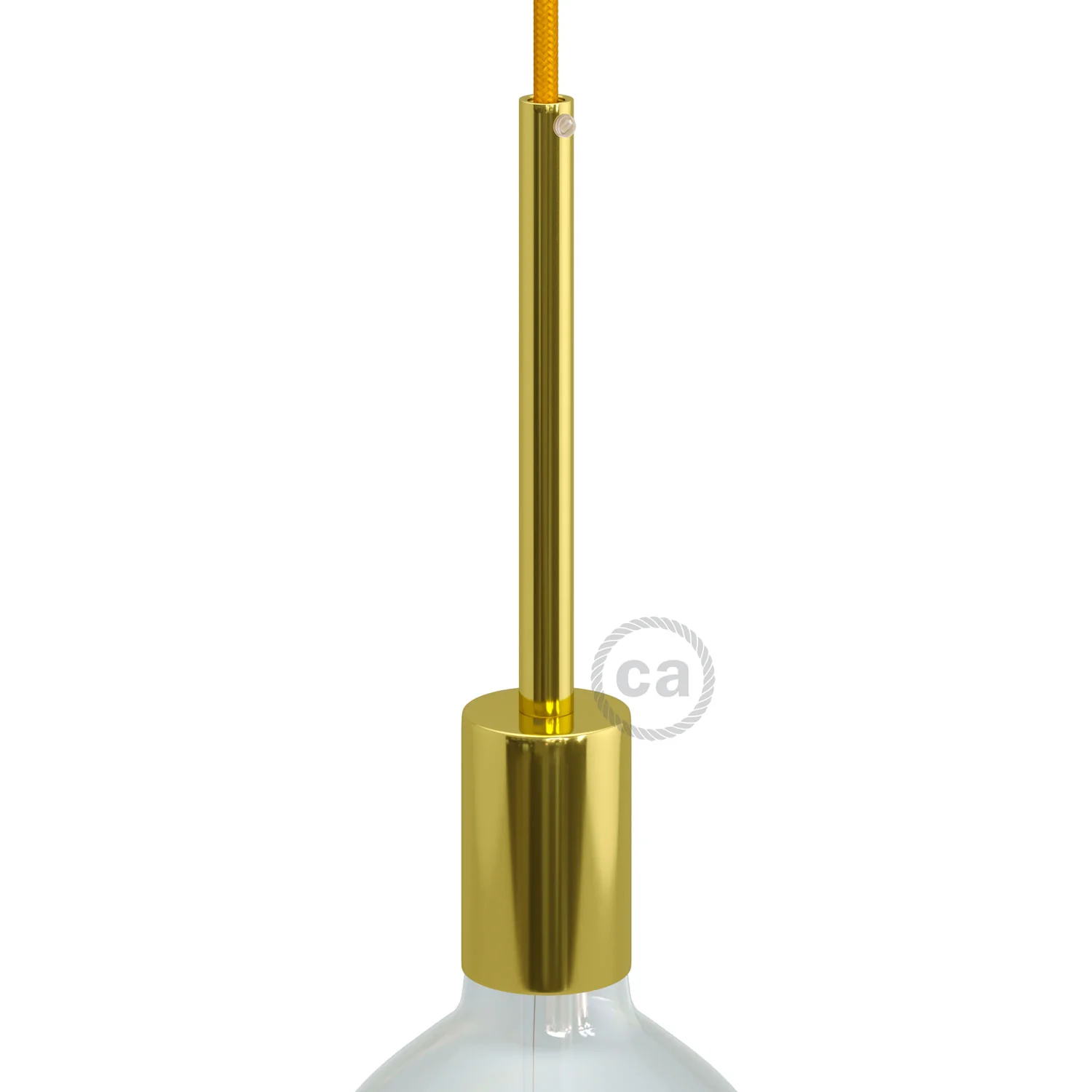 Cylindrical E27 lamp holder kit in metal with 15 cm cable clamp – Brass