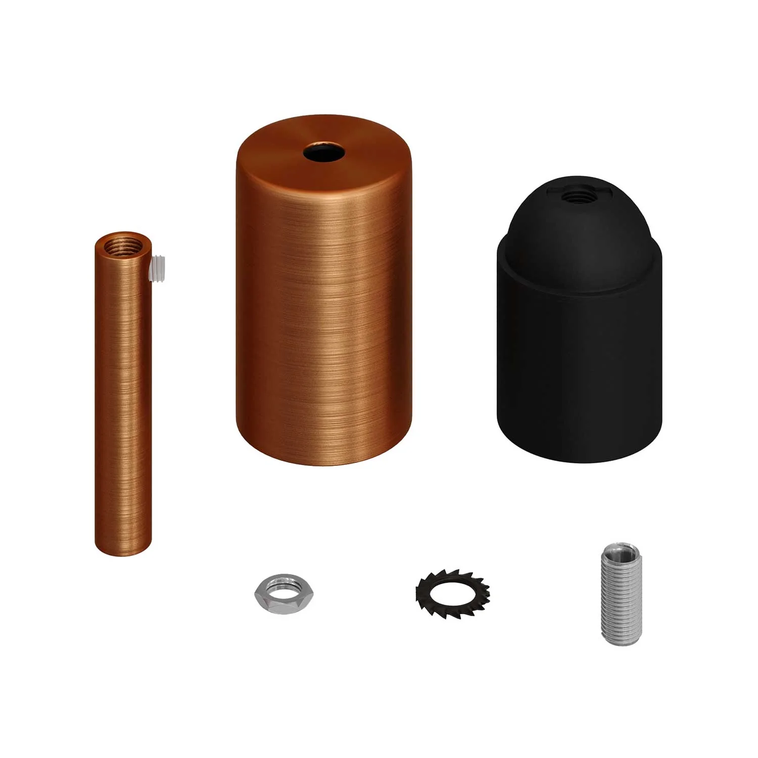 E27 cylindrical metal lamp holder kit with 7 cm cable clamp - Satin copper - Image 2