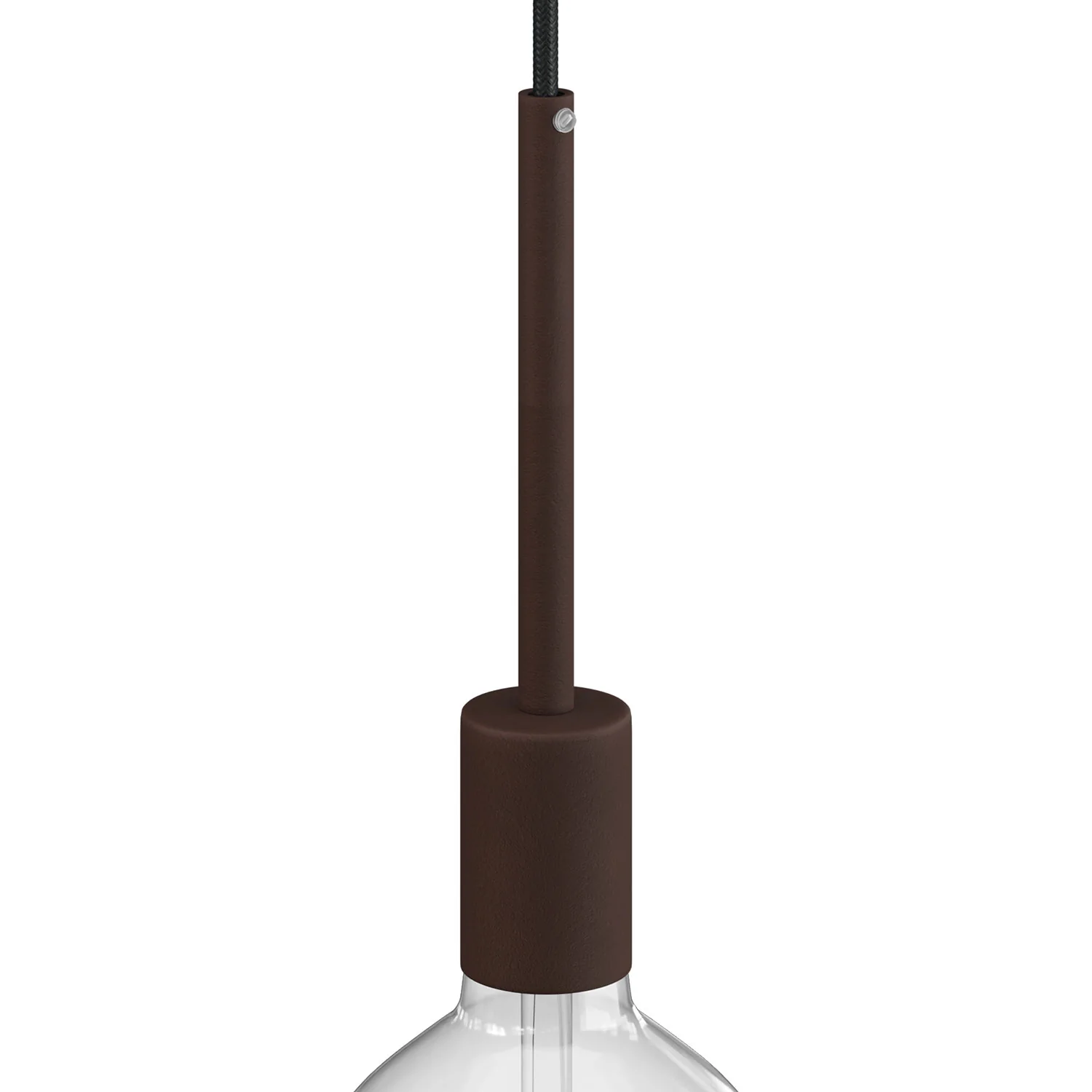 Cylindrical E27 metal lamp holder kit with 15 cm cable clamp - Dark painted rust