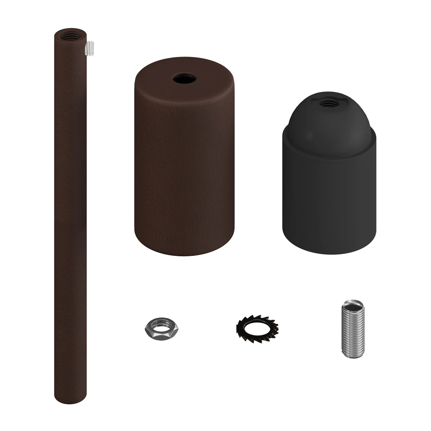 Cylindrical E27 metal lamp holder kit with 15 cm cable clamp - Dark painted rust - Image 2