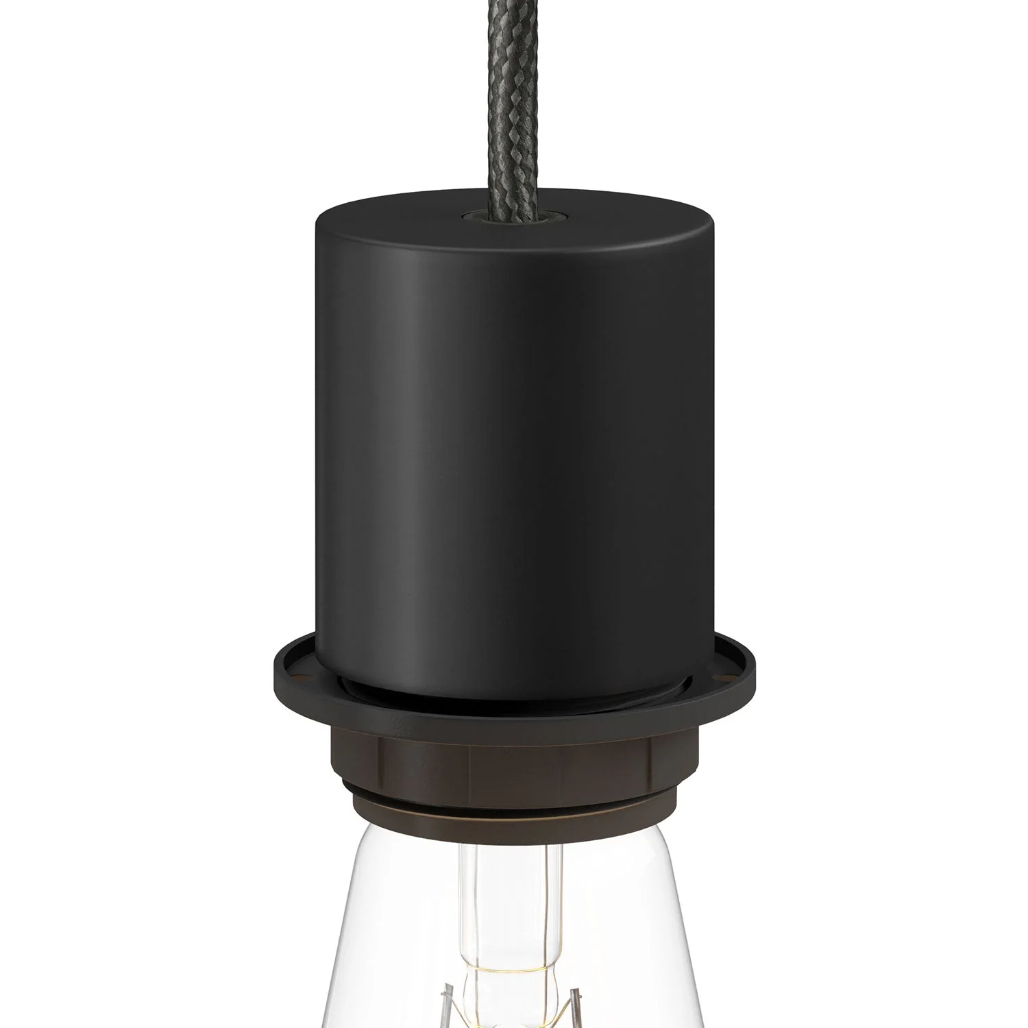 Semi-threaded E27 metal lamp holder kit with hidden cable clamp - Black