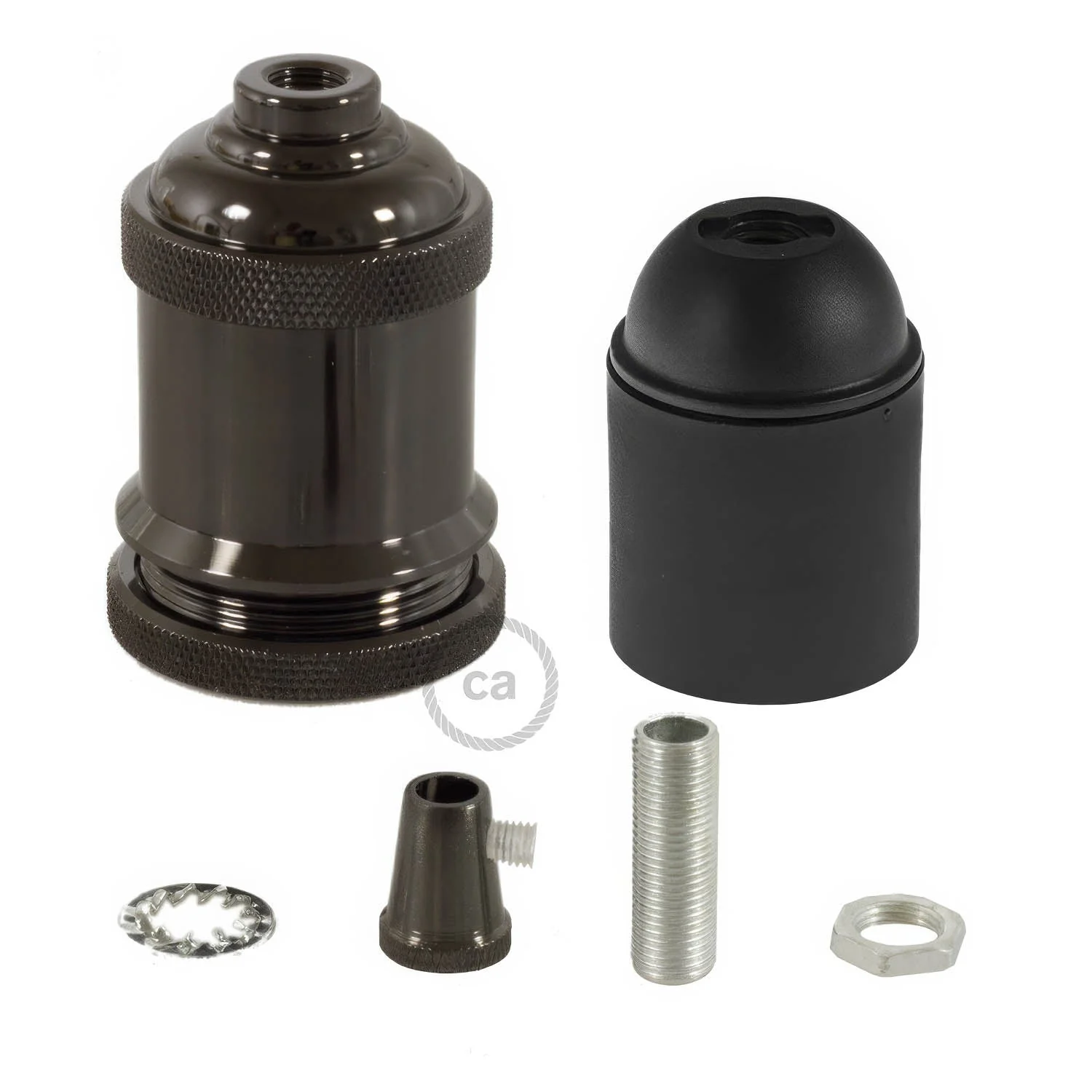 E27 lamp holder kit in vintage aluminium - Pearl black - Image 2
