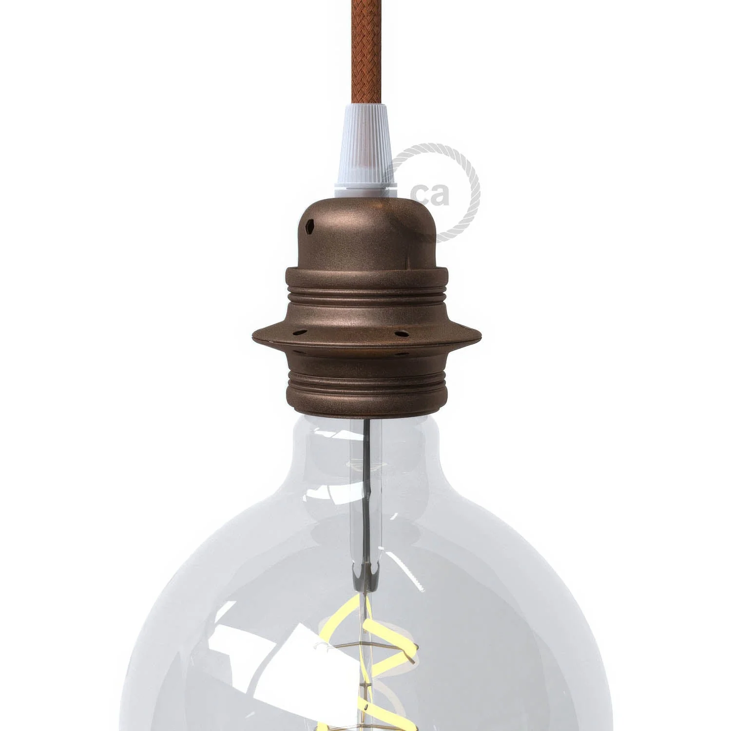 E27 metal lamp holder kit with double ring for lampshade - Rust finish
