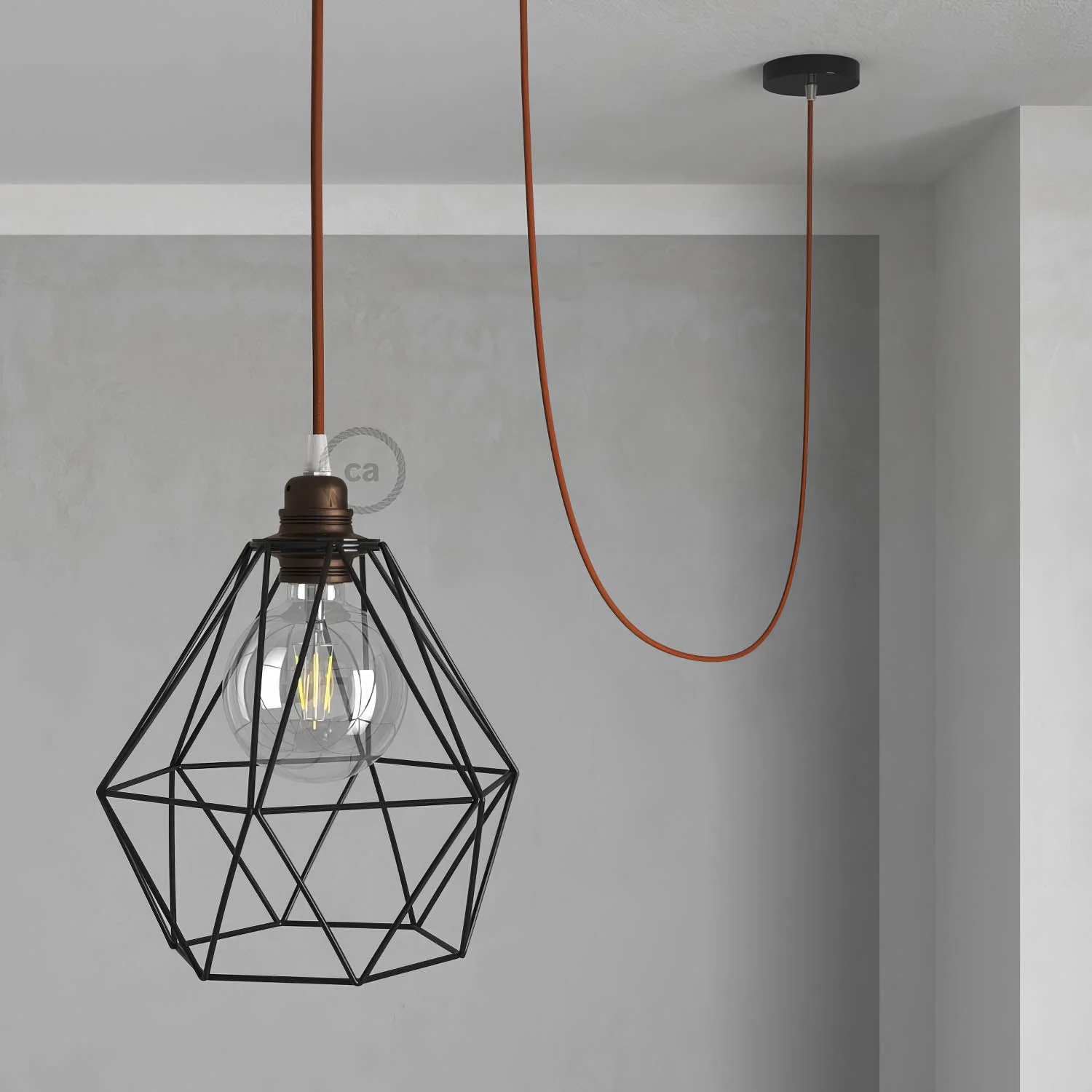 E27 metal lamp holder kit with double ring for lampshade - Rust finish - Image 3