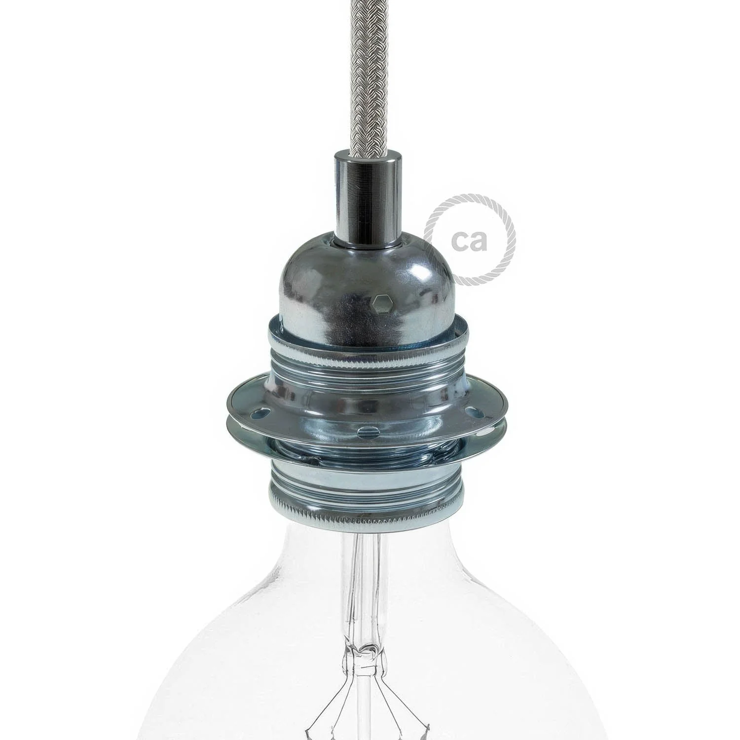 E27 metal lamp holder kit with double ring for lampshade - Silver - Image 4