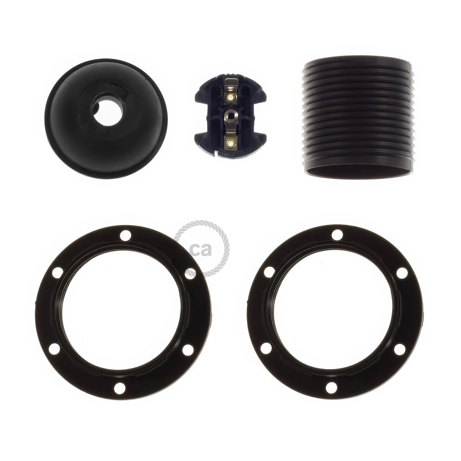 E27 lamp holder kit in thermoplastic with double ring for lampshade - Black - Image 2