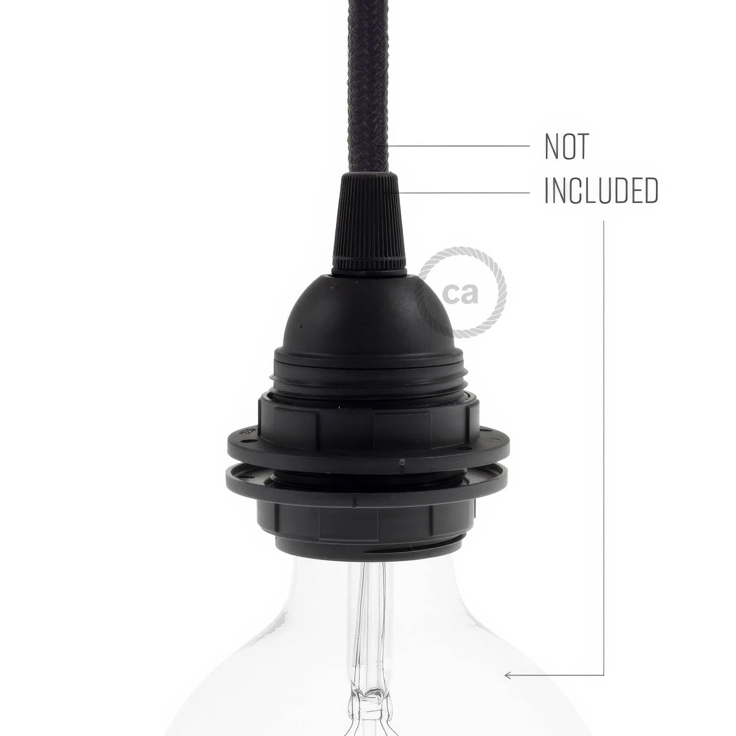 E27 lamp holder kit in thermoplastic with double ring for lampshade - Black - Image 3