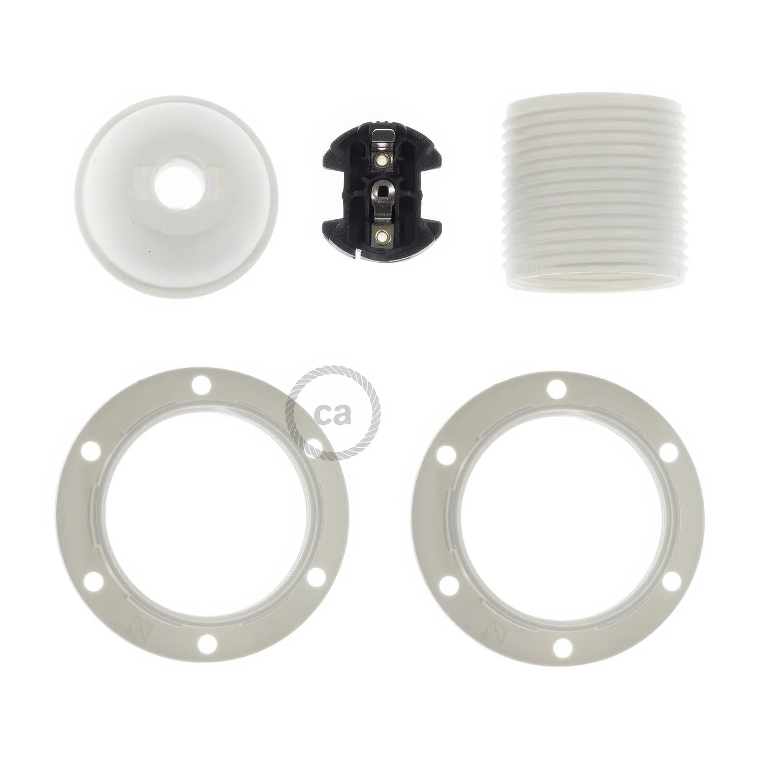 E27 thermoplastic lamp holder kit with double ring for lampshade - White - Image 2