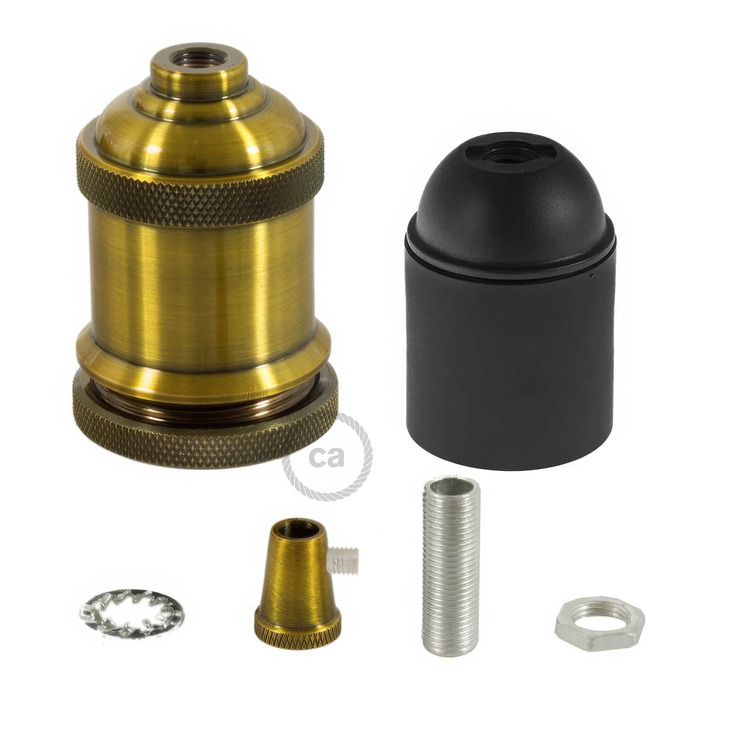 Vintage E27 aluminium lamp holder kit – Brass - Image 2