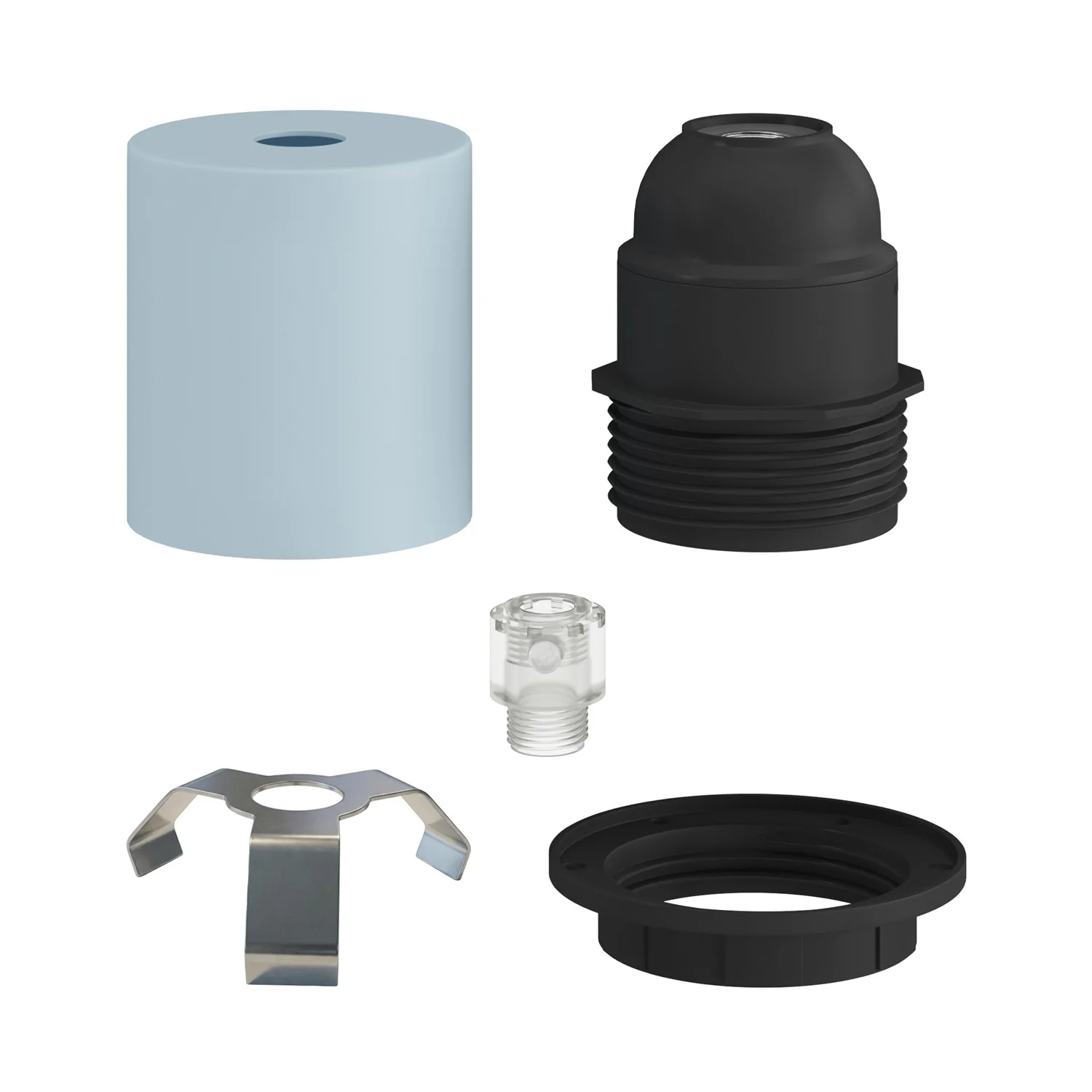 E27 semi-threaded lamp holder kit in metal with concealed cable clamp - Powder blue - Image 2