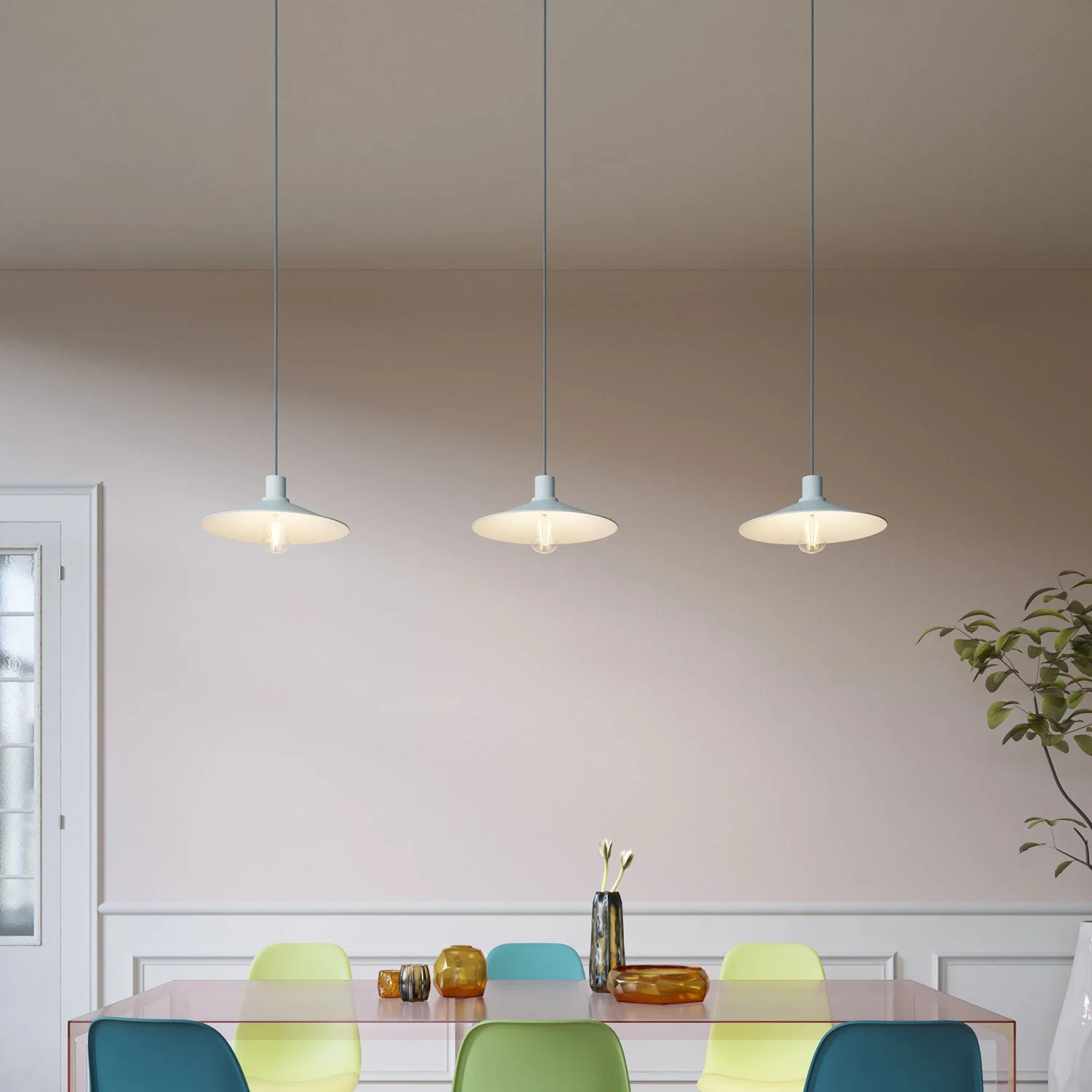 E27 semi-threaded lamp holder kit in metal with concealed cable clamp - Powder blue - Image 3