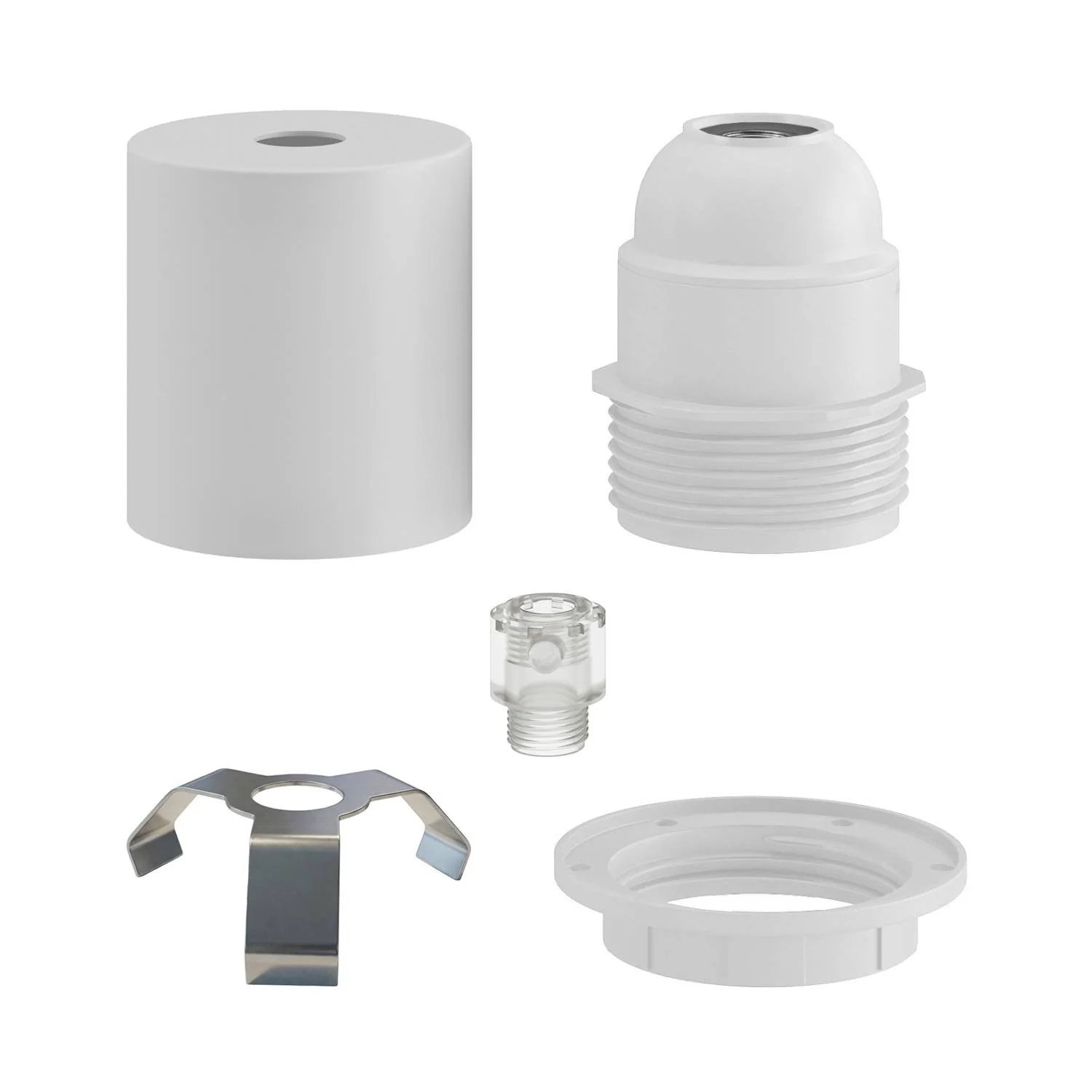 E27 semi-threaded metal lamp holder kit with hidden cable clamp - Matt white - Image 2