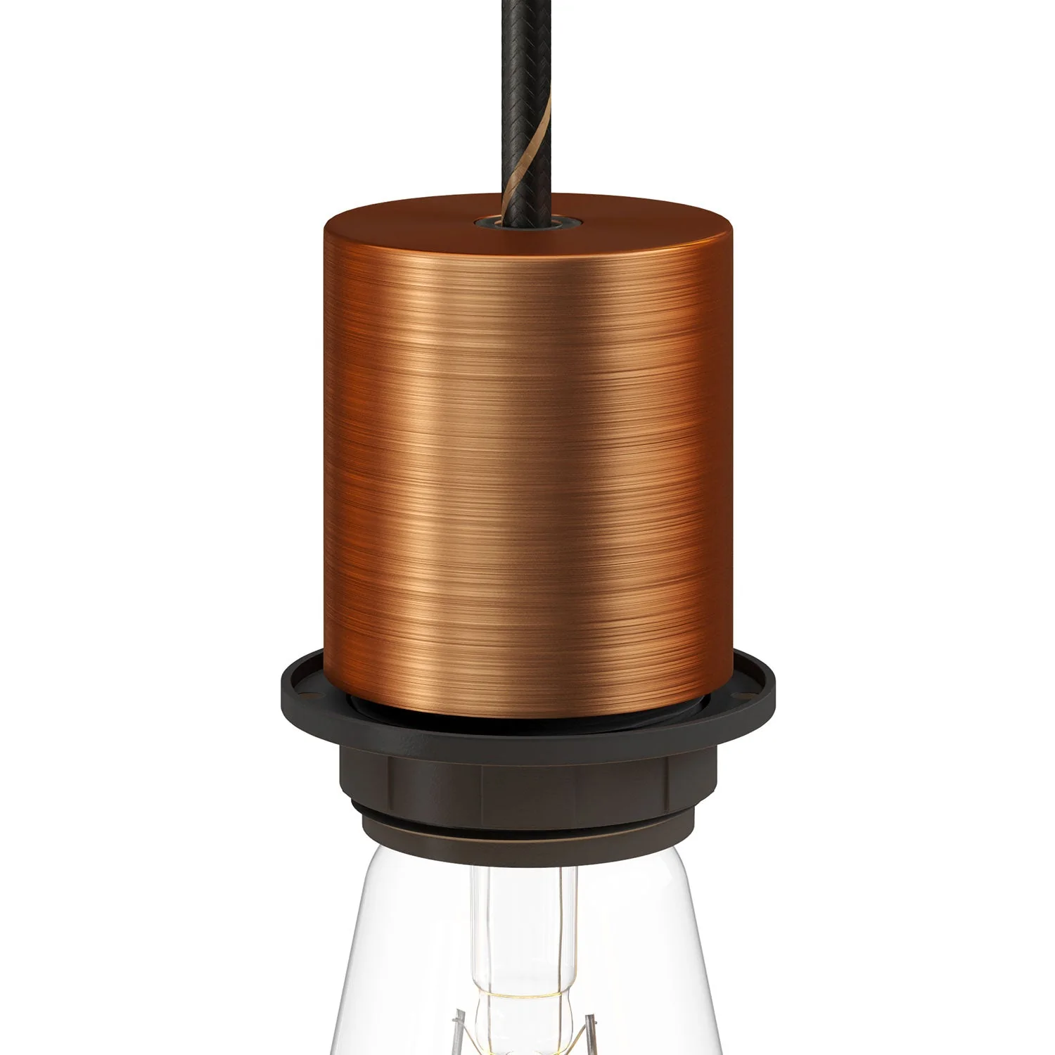 E27 semi-threaded metal lamp holder kit with hidden cable clamp - Satin copper