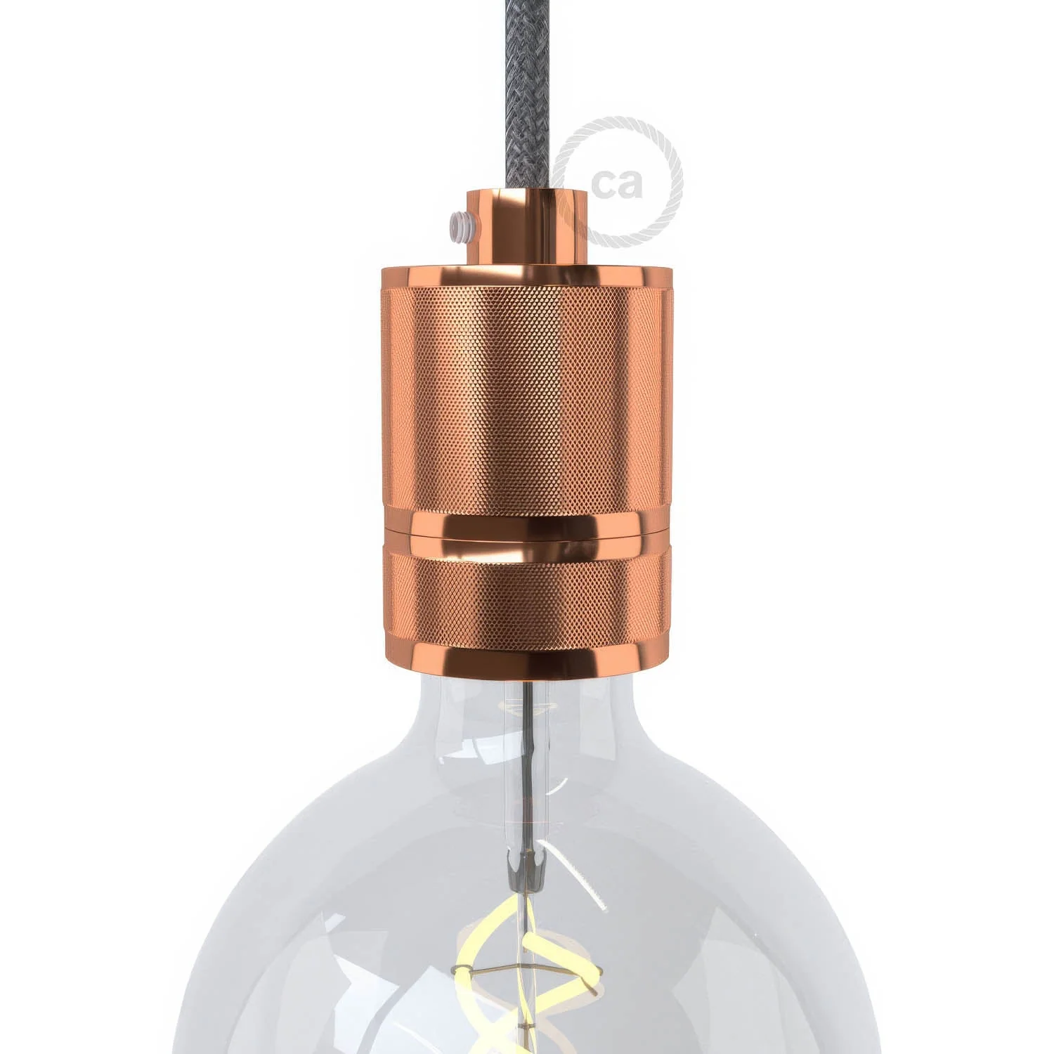 Knurled aluminium single ferrule E26 light bulb socket kit - Copper